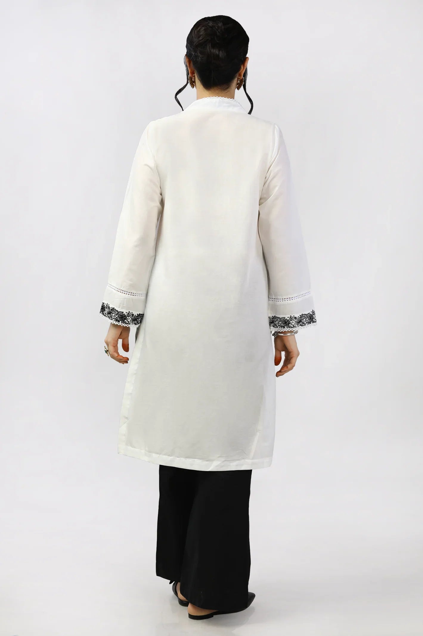 White Dyed Embroidered Kurti - Diners