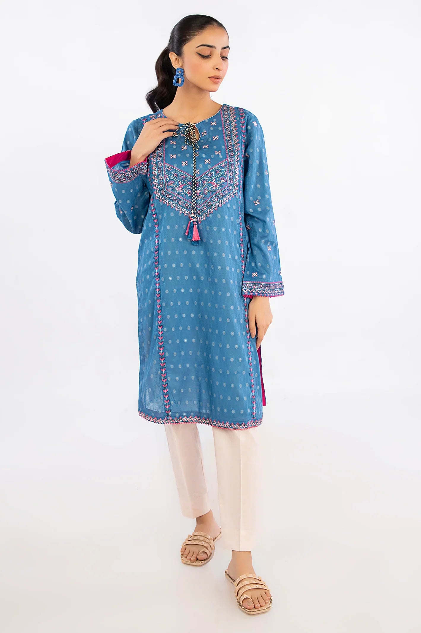 Blue Embroidered Kurti - Diners