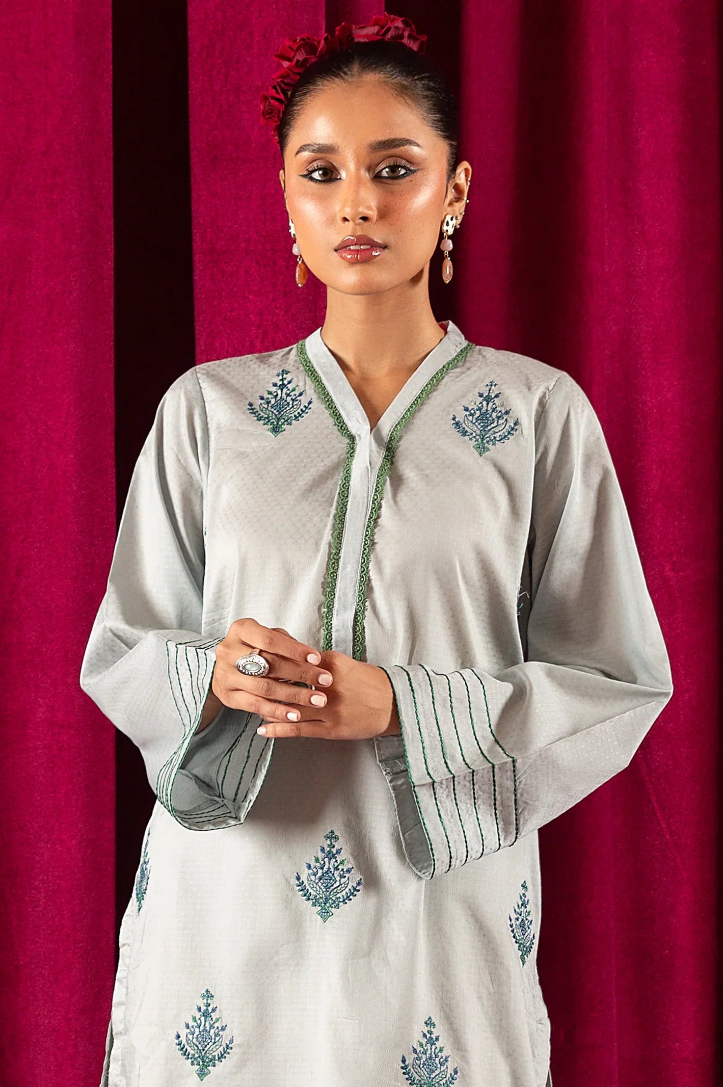 Dobby Embroidered Kurti - Diners