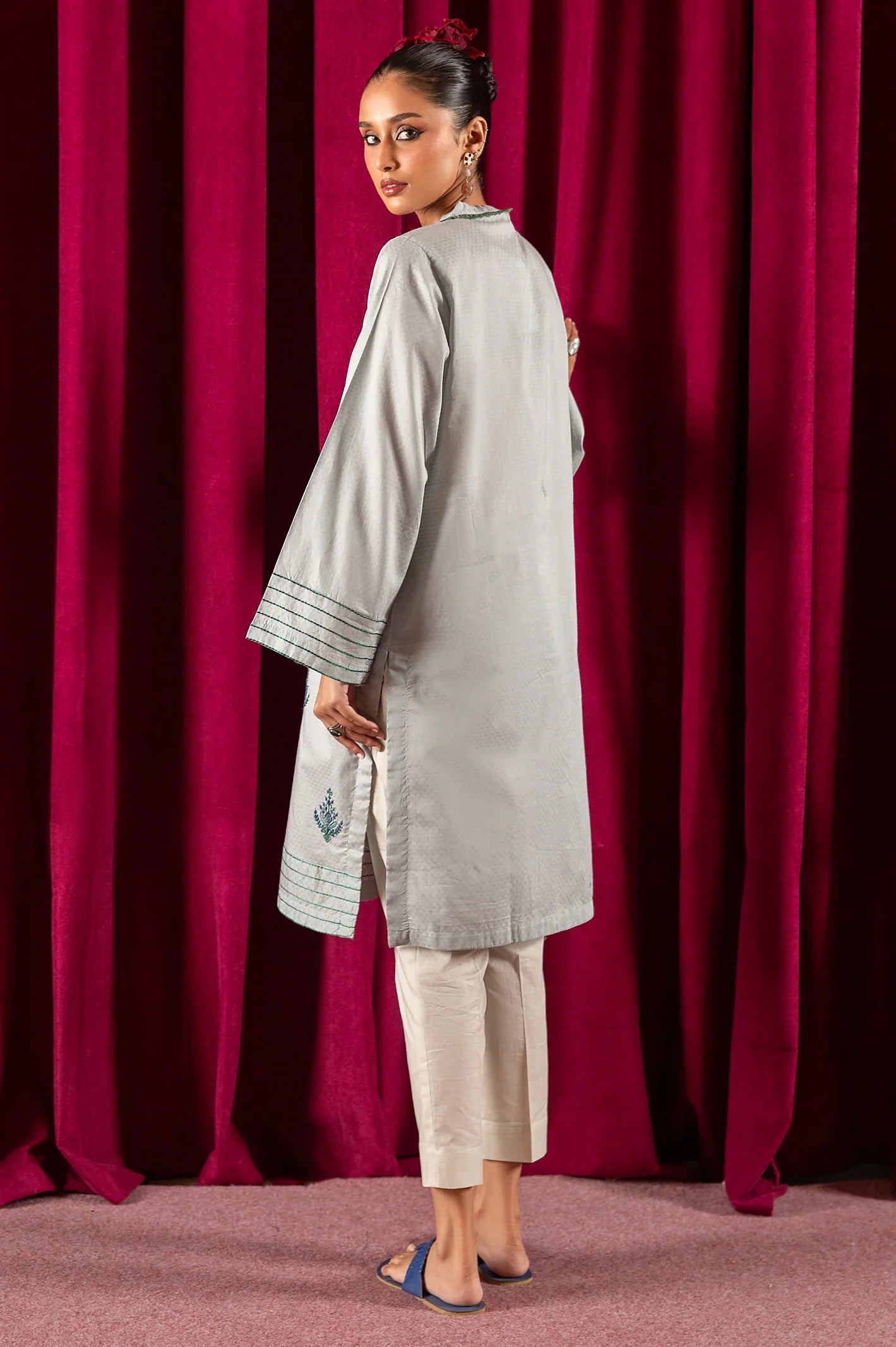 Dobby Embroidered Kurti - Diners