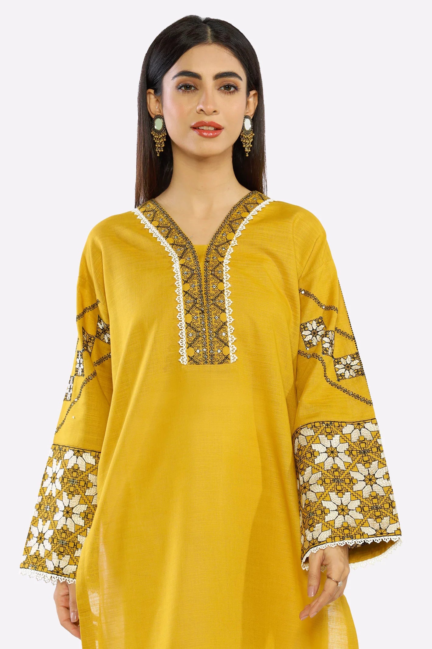 Mustard Embroidered Kurti From Sohaye By Diners