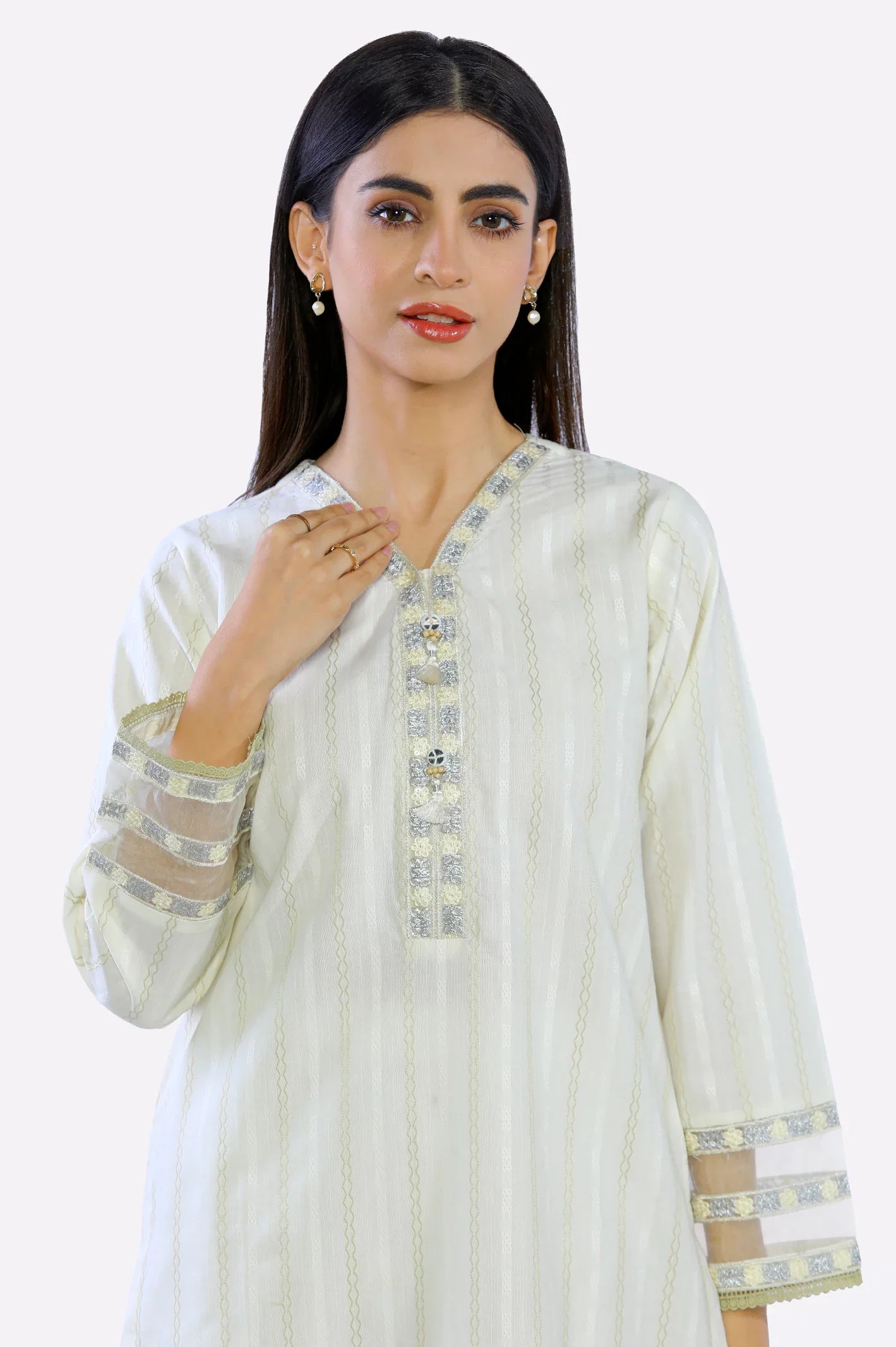 Cream Embroidered Ready To Wear Kurti By Sohaye