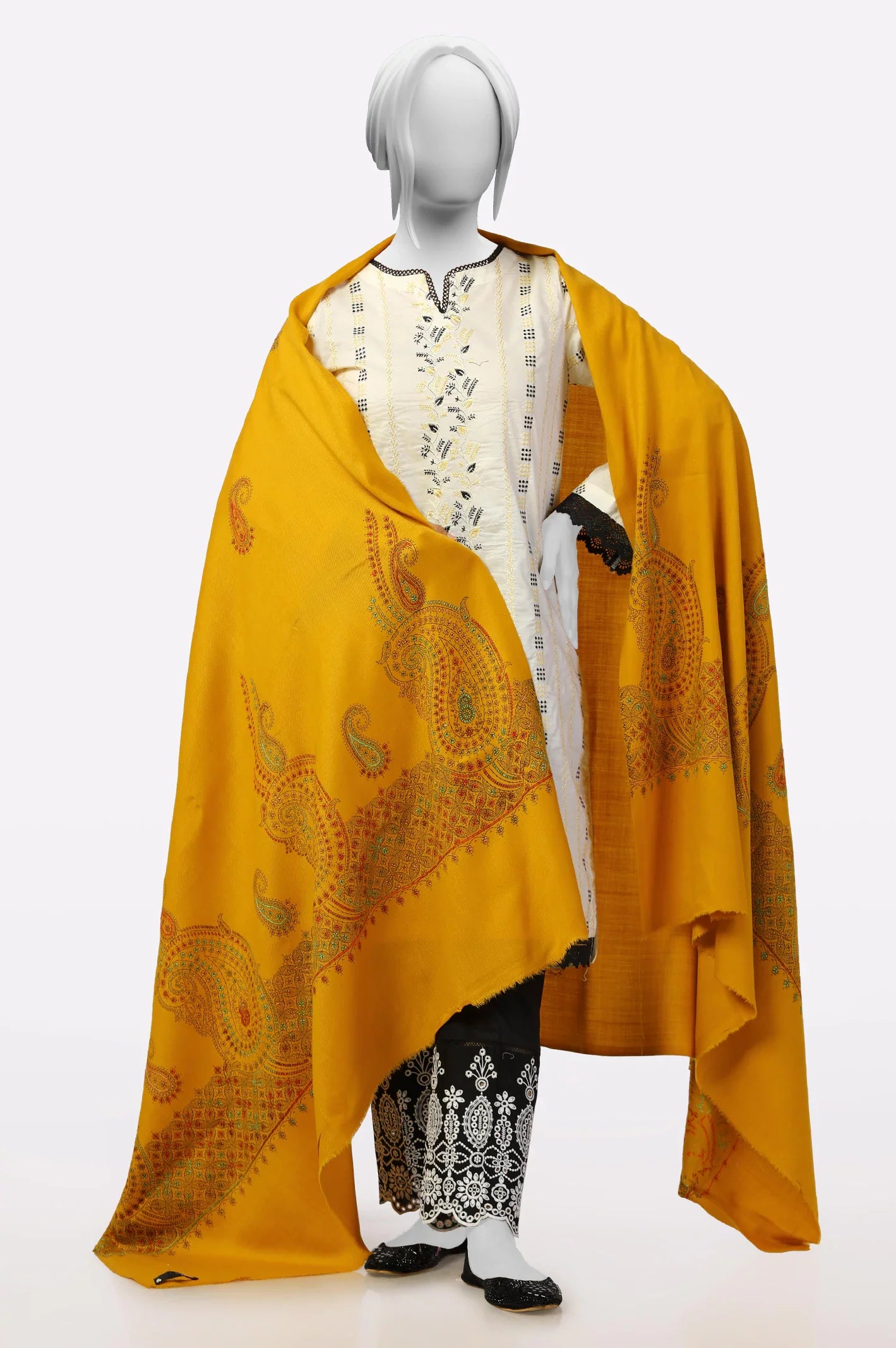 Yellow Embroidered Shawl From Sohaye By Diners