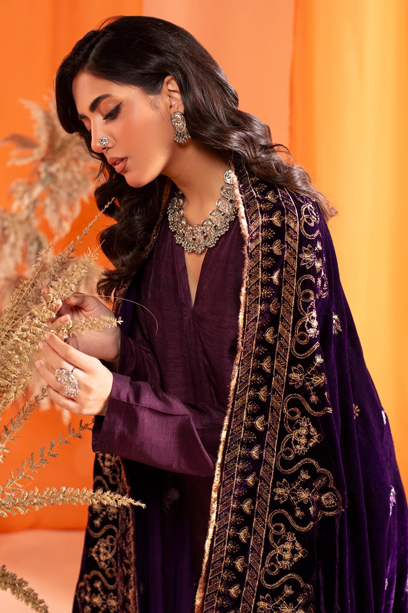 Purple Embroidered Velvet Ladies Shawl From Sohaye By Diners
