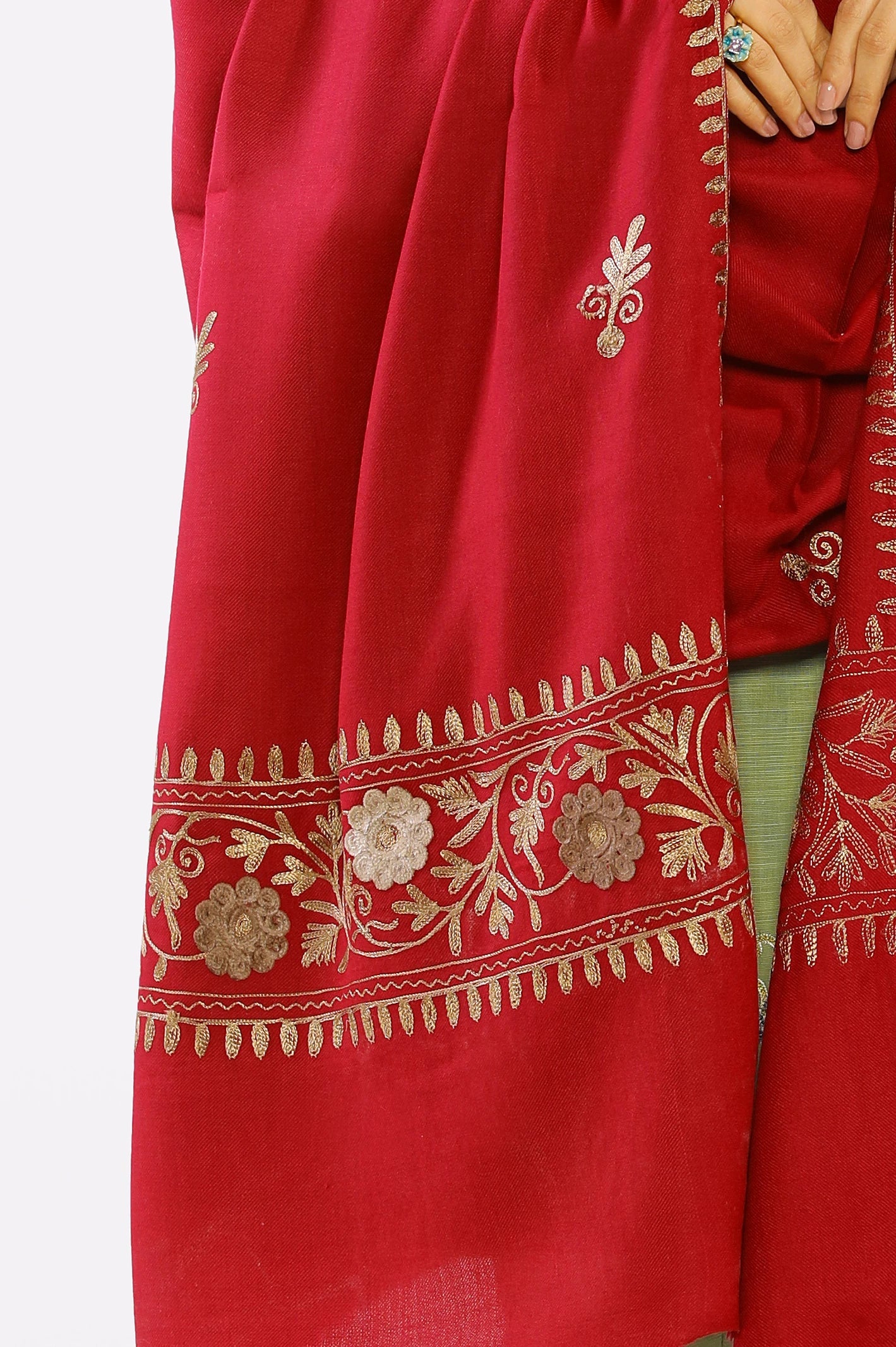 Red Embroidered Ladies Shawl From Sohaye By Diners