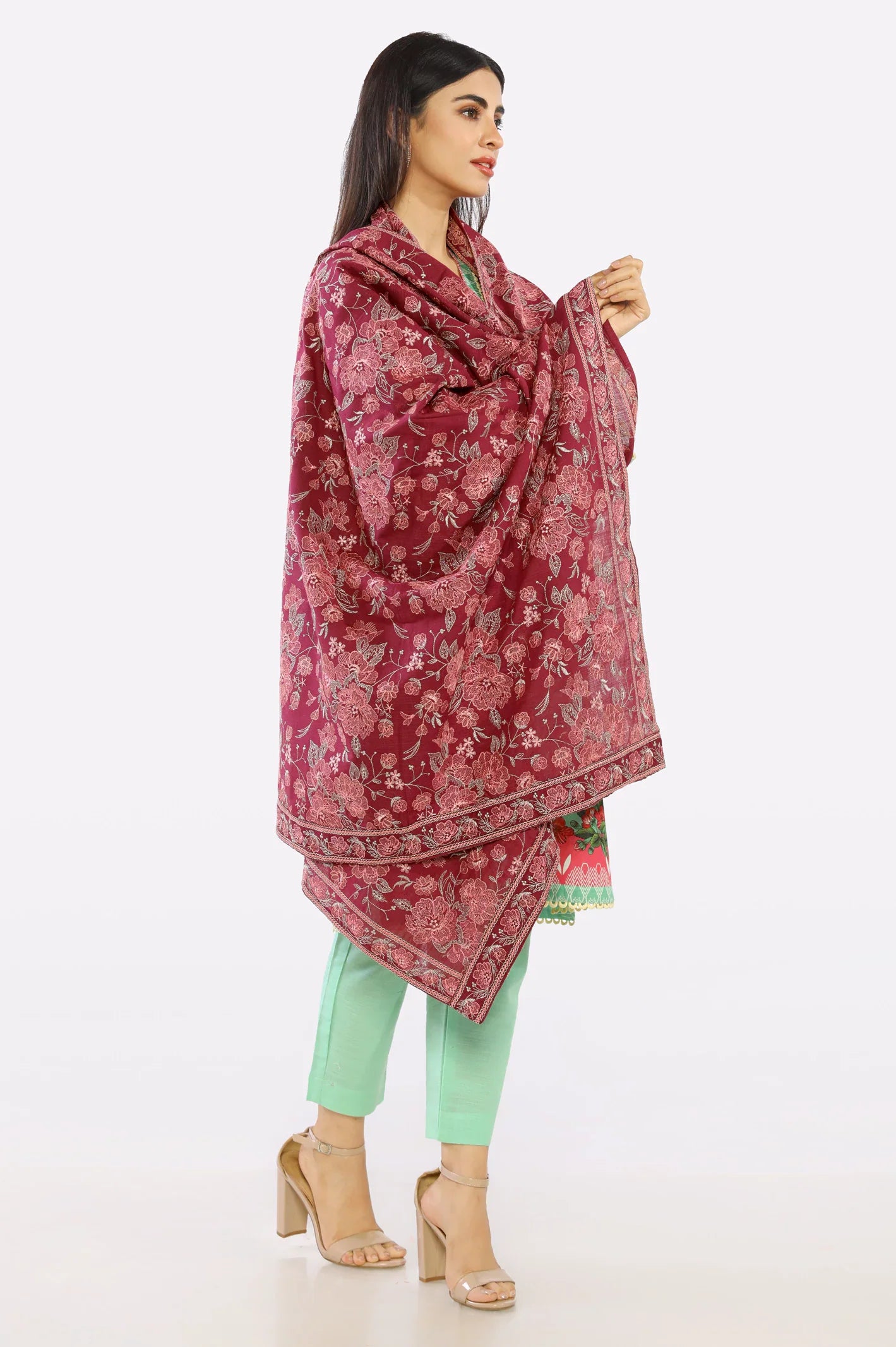 Magenta Embroidered Ladies Shawl From Sohaye By Diners