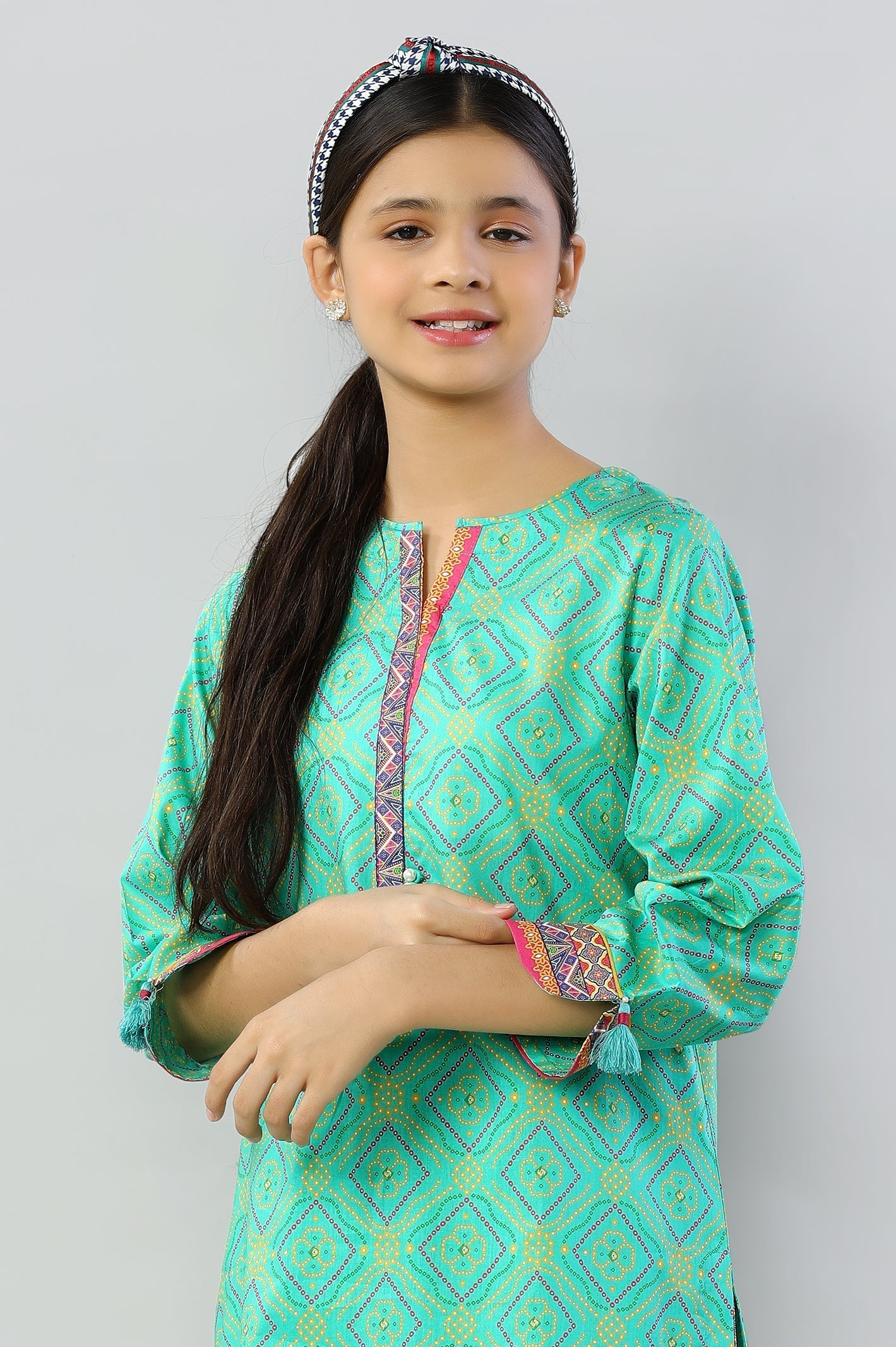 Green Printed Teens 2PC Suit From Sohaye By Diners
