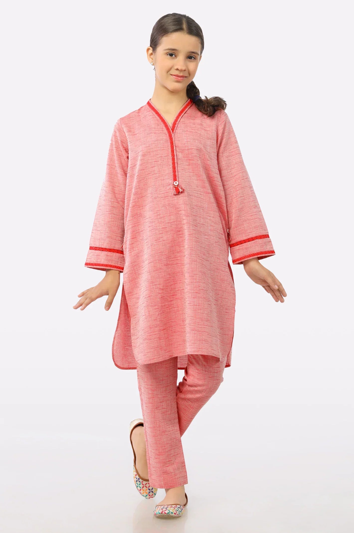 Red Dobby Printed Teens 2PC Suit From Sohaye By Diners