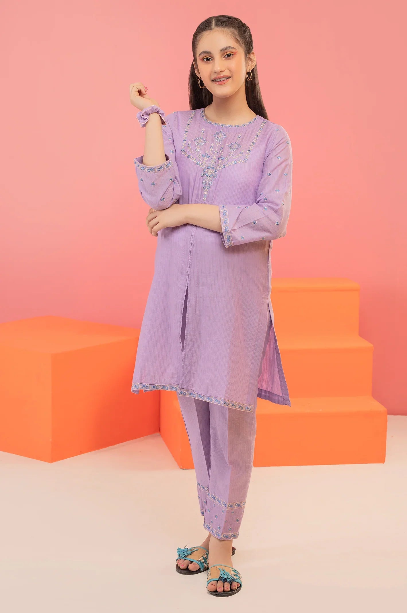 Lilac Embroidered Teens 2PC Suit - Diners