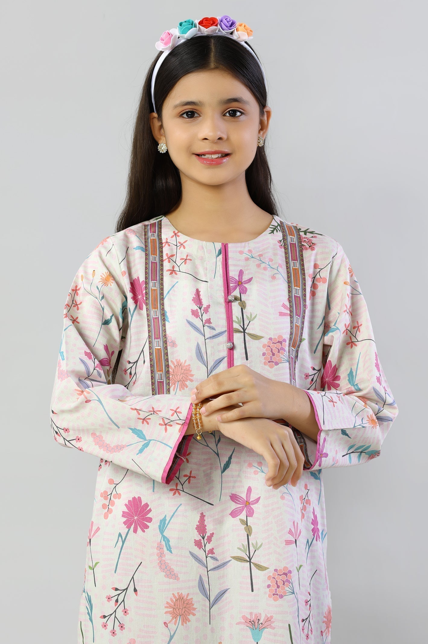 Beige Printed Teens 2PC Suit From Sohaye By Diners