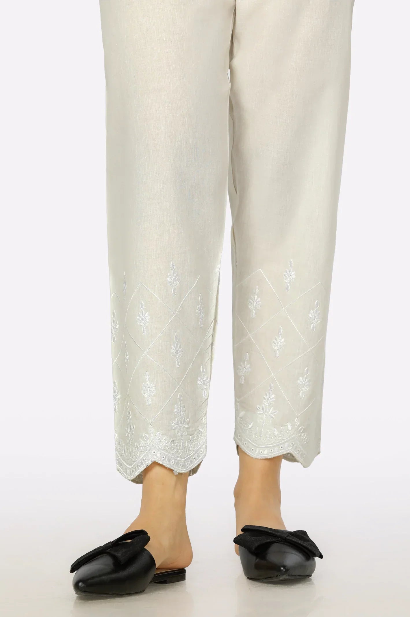 Off White Cambric Trouser From Sohaye By Diners