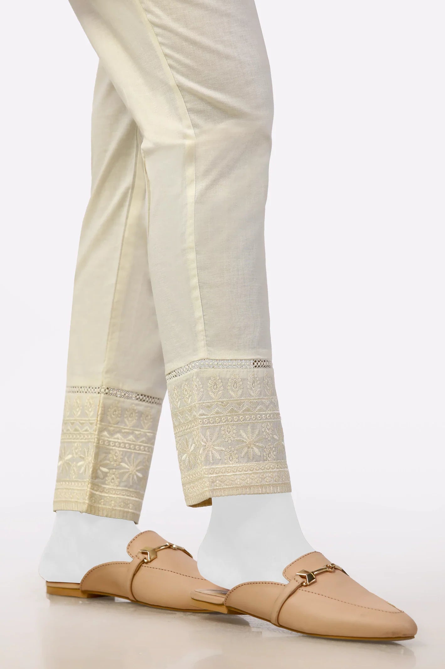 Cream Embroidered Trouser From Sohaye By Diners