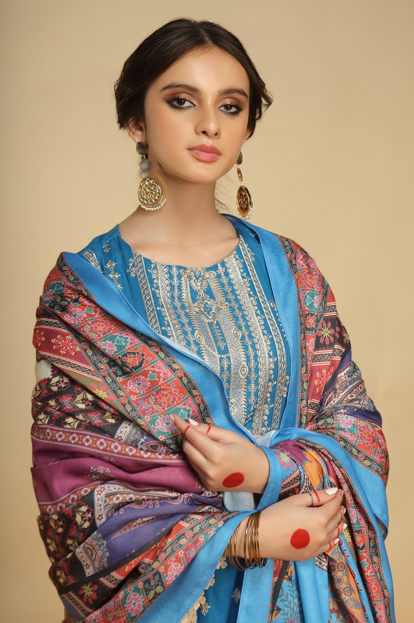Blue Khaddar 3PC Unstitched Embroidered Suit