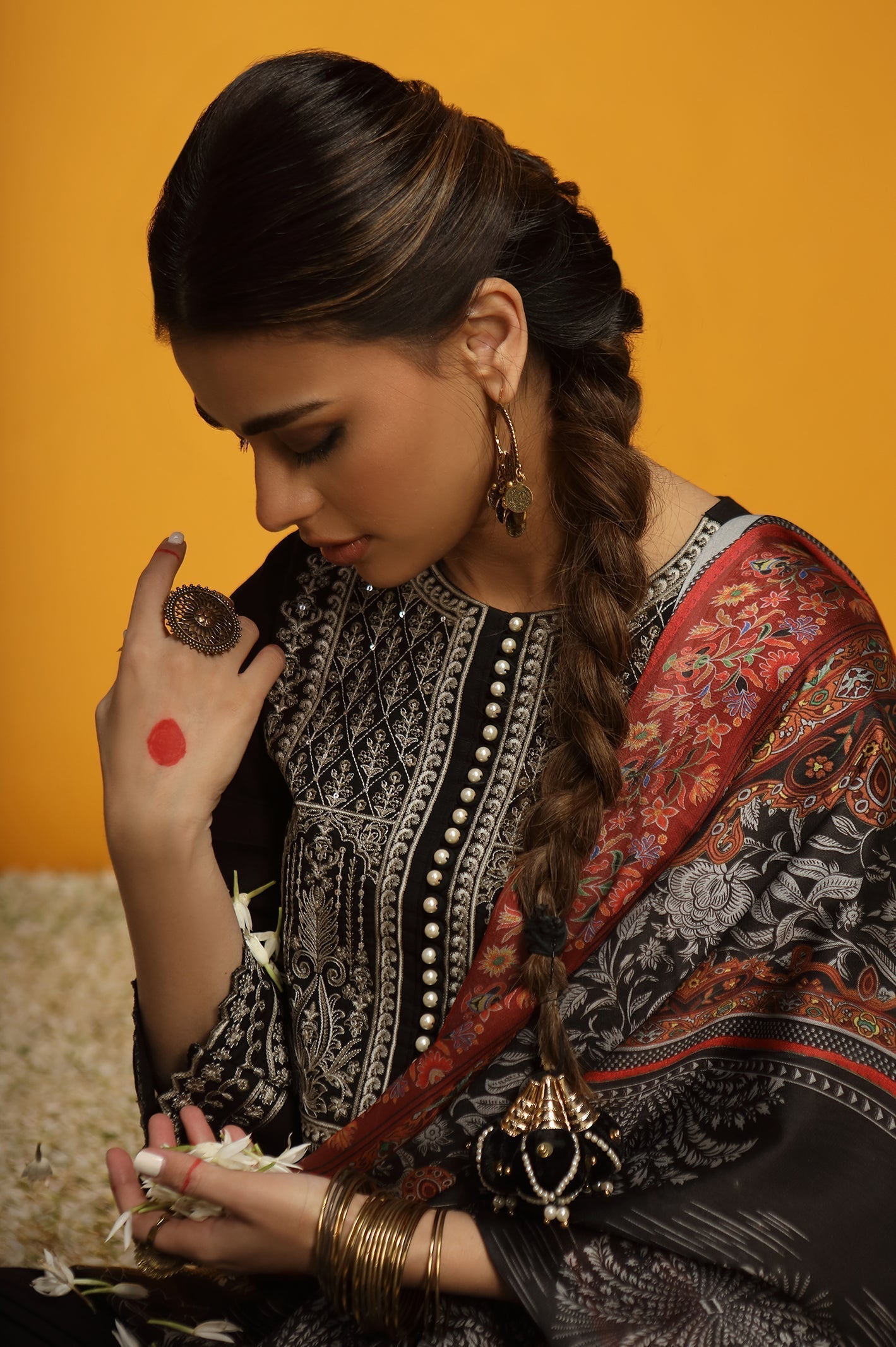 Black 3PC Unstitched Embroidered Khaddar Suit