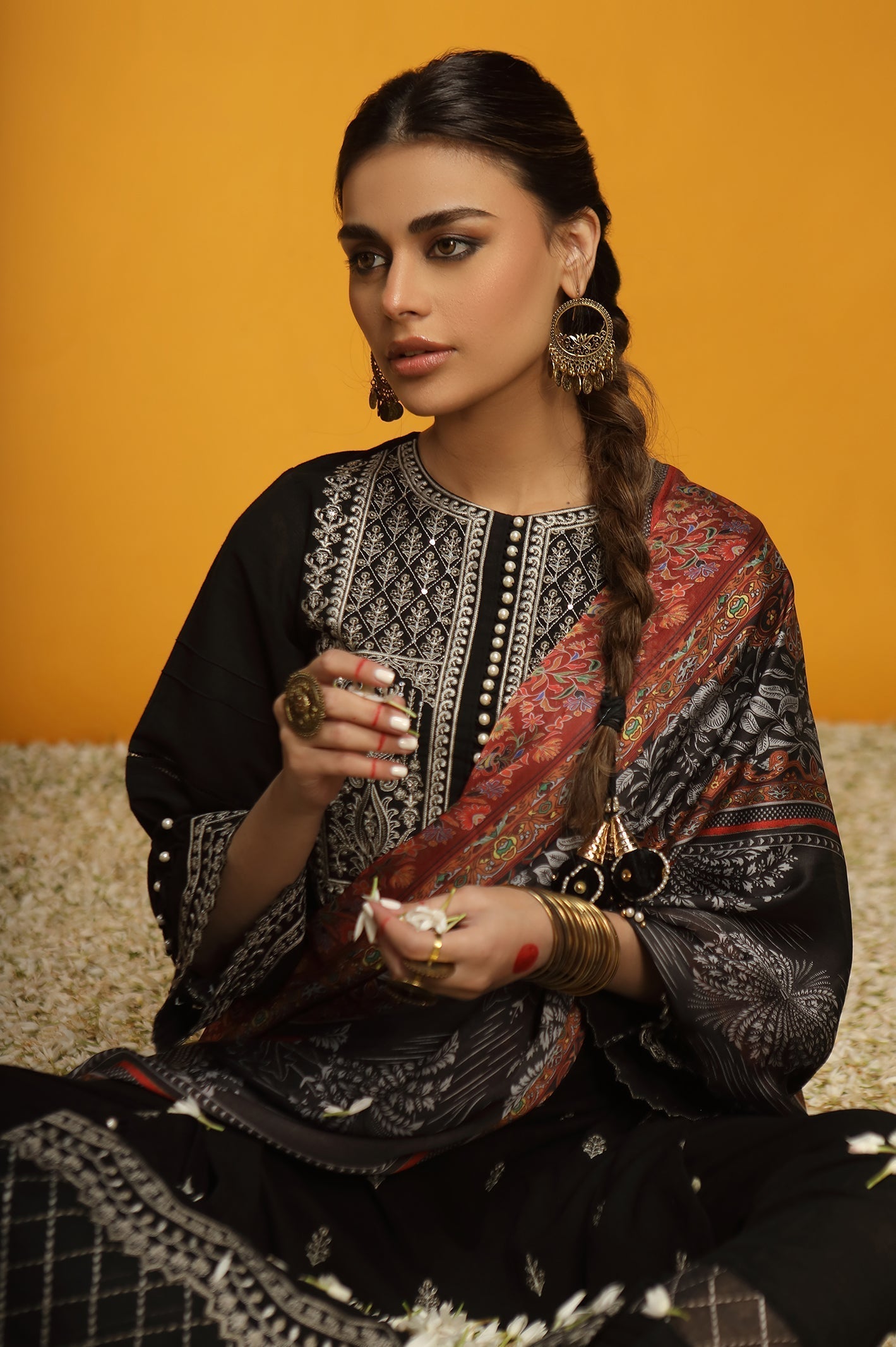 3PC Unstitched Embroidered Black Khaddar Suit