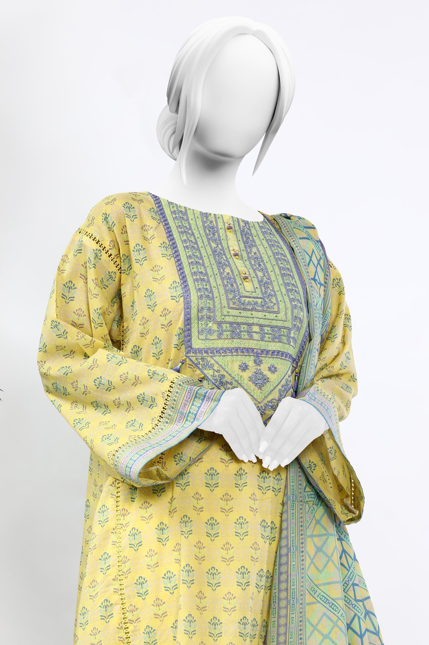 3PC Unstitched Embroidered Printed Suit - Diners