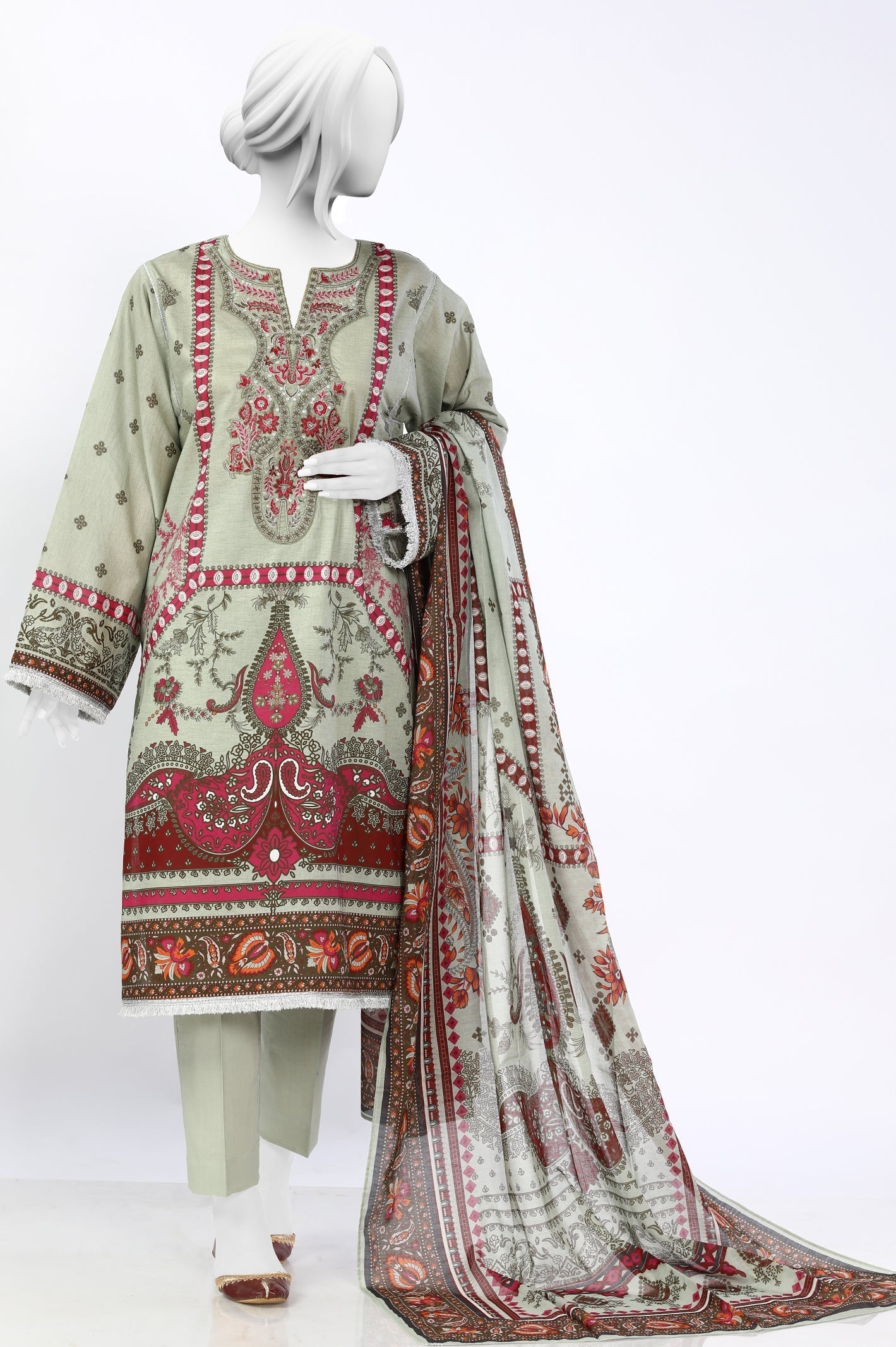 3PC Unstitched Embroidered Digital Printed Suit - Diners