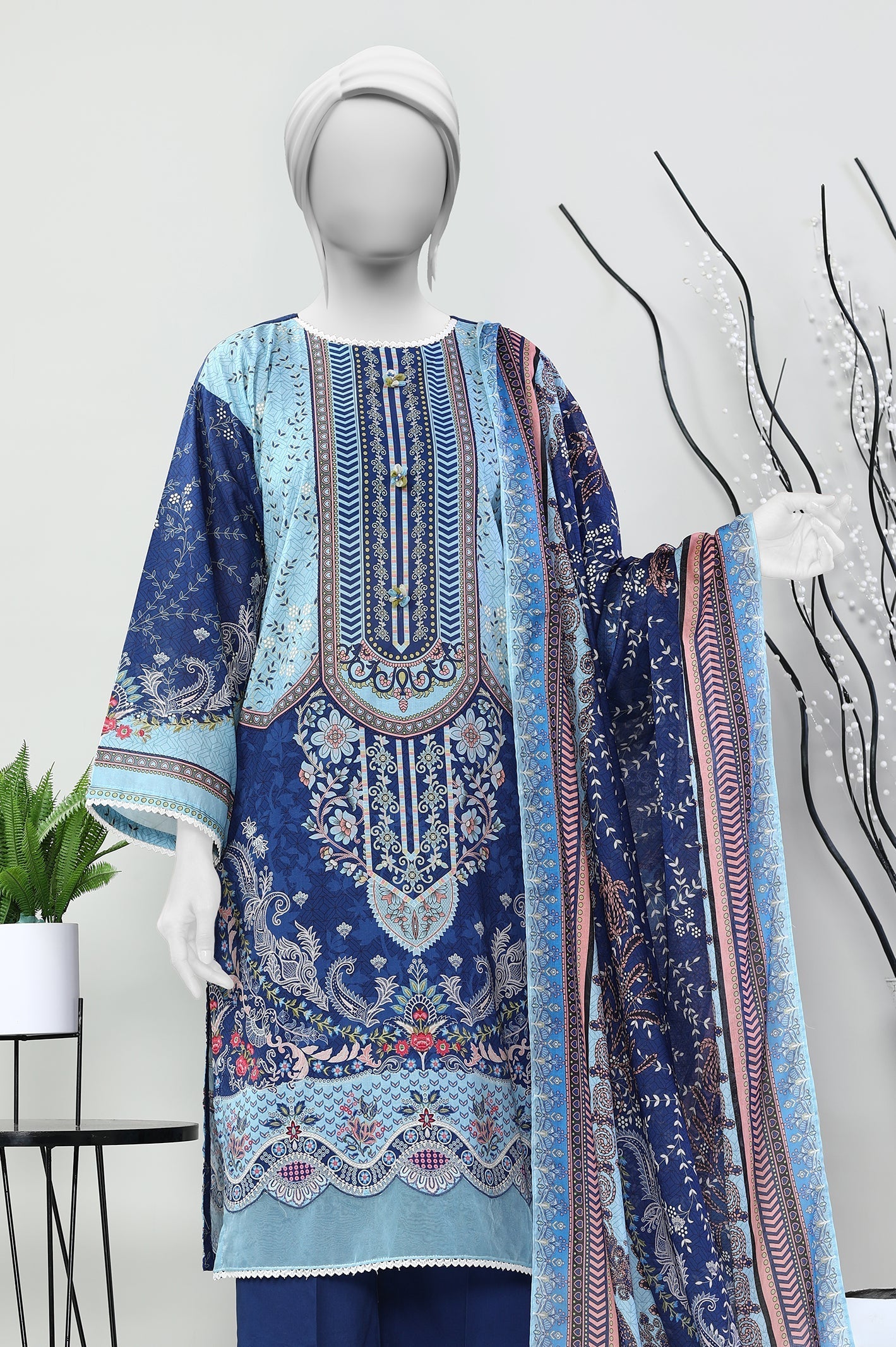 3PC Unstitched Lawn Printed Suit - Diners