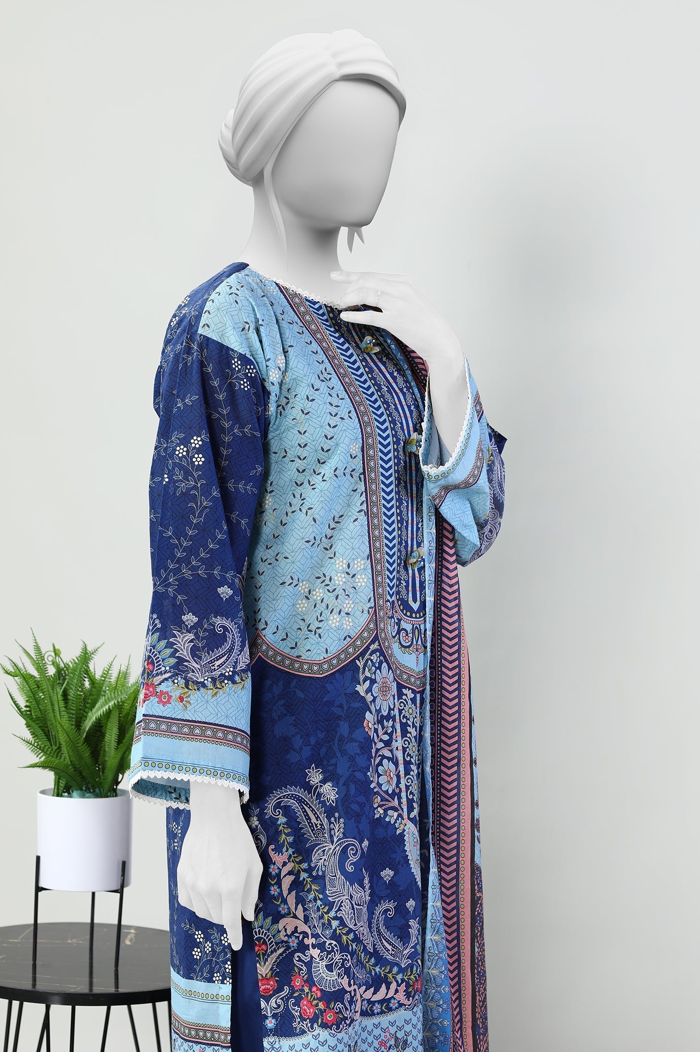 Blue 3PC Printed Lawn Unstitched Suit