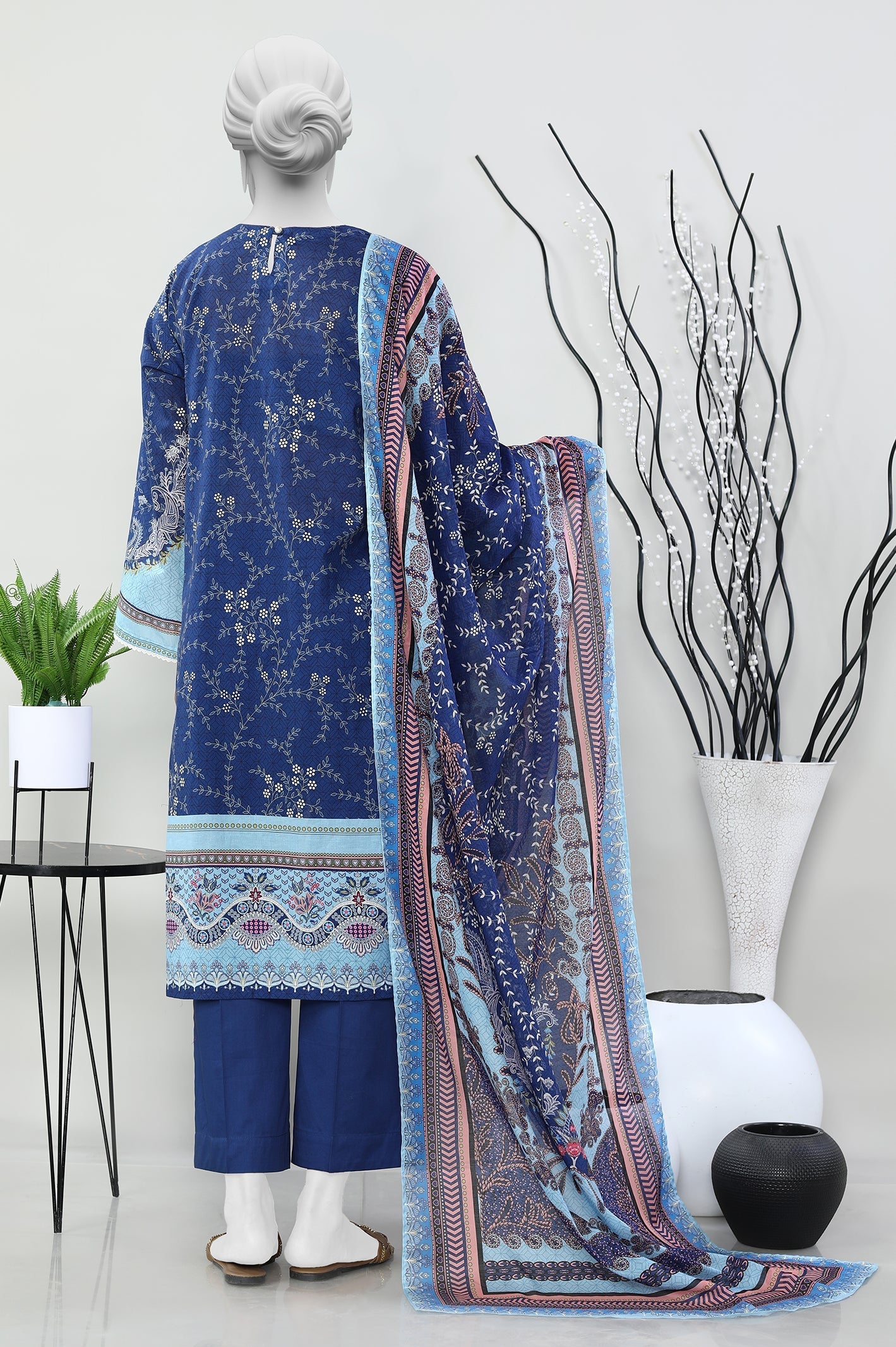 Diners Blue 3PC Printed Lawn Unstitched Suit