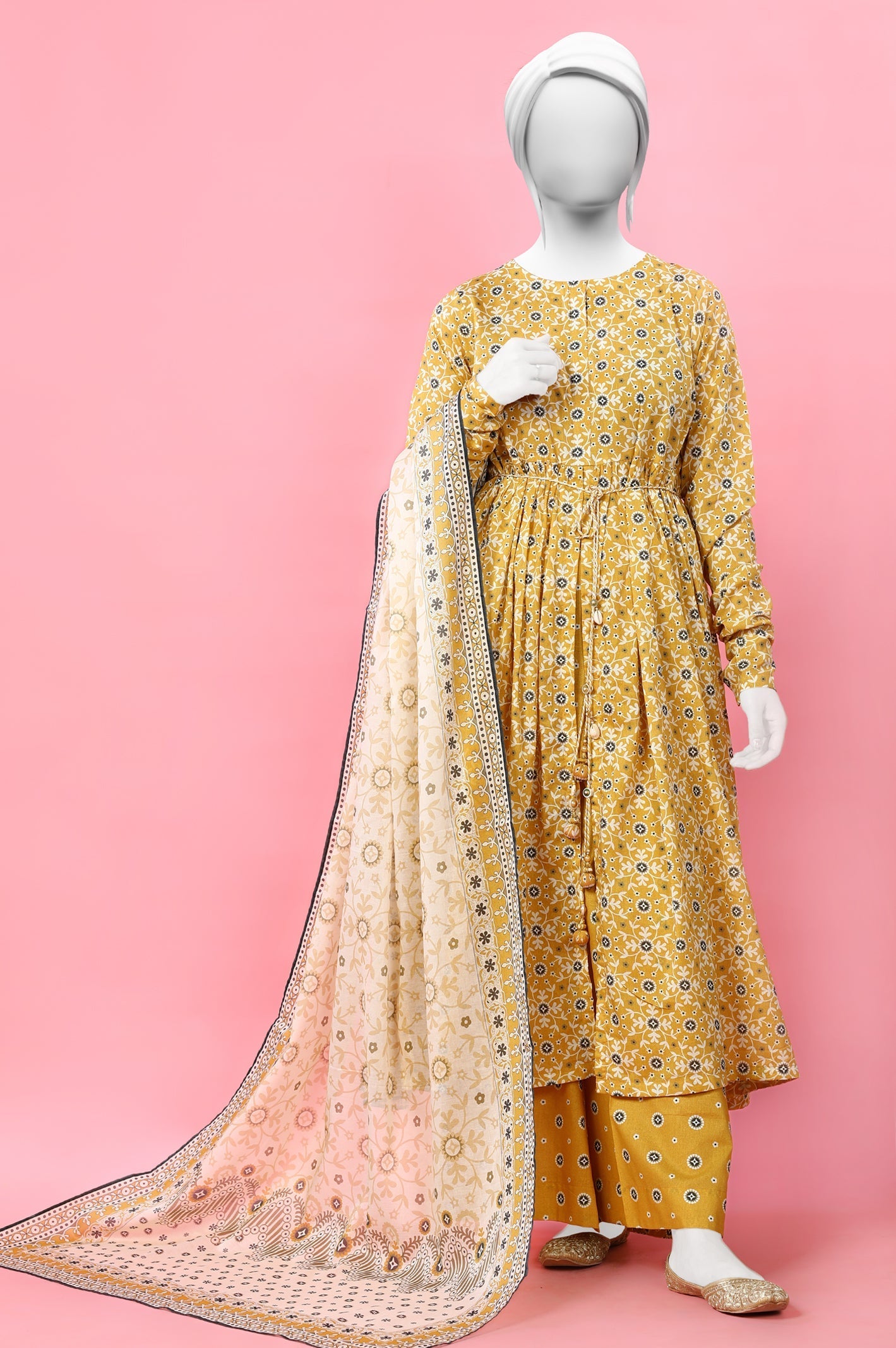 3PC Yellow Unstitched Printed Lawn Suit