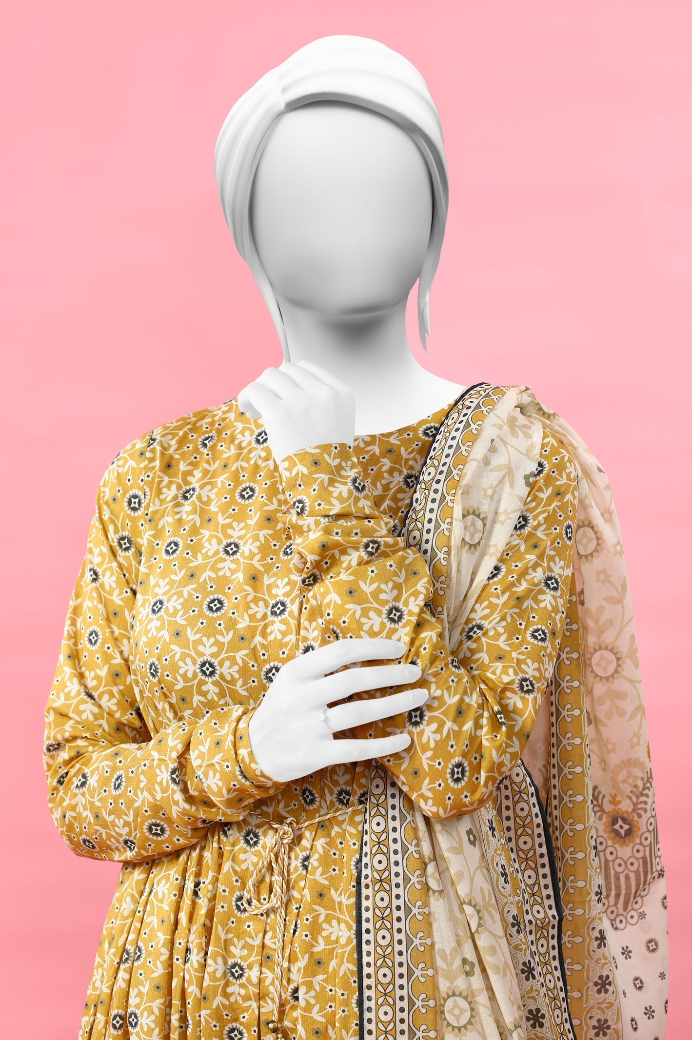 3PC Yellow Unstitched Printed Suit