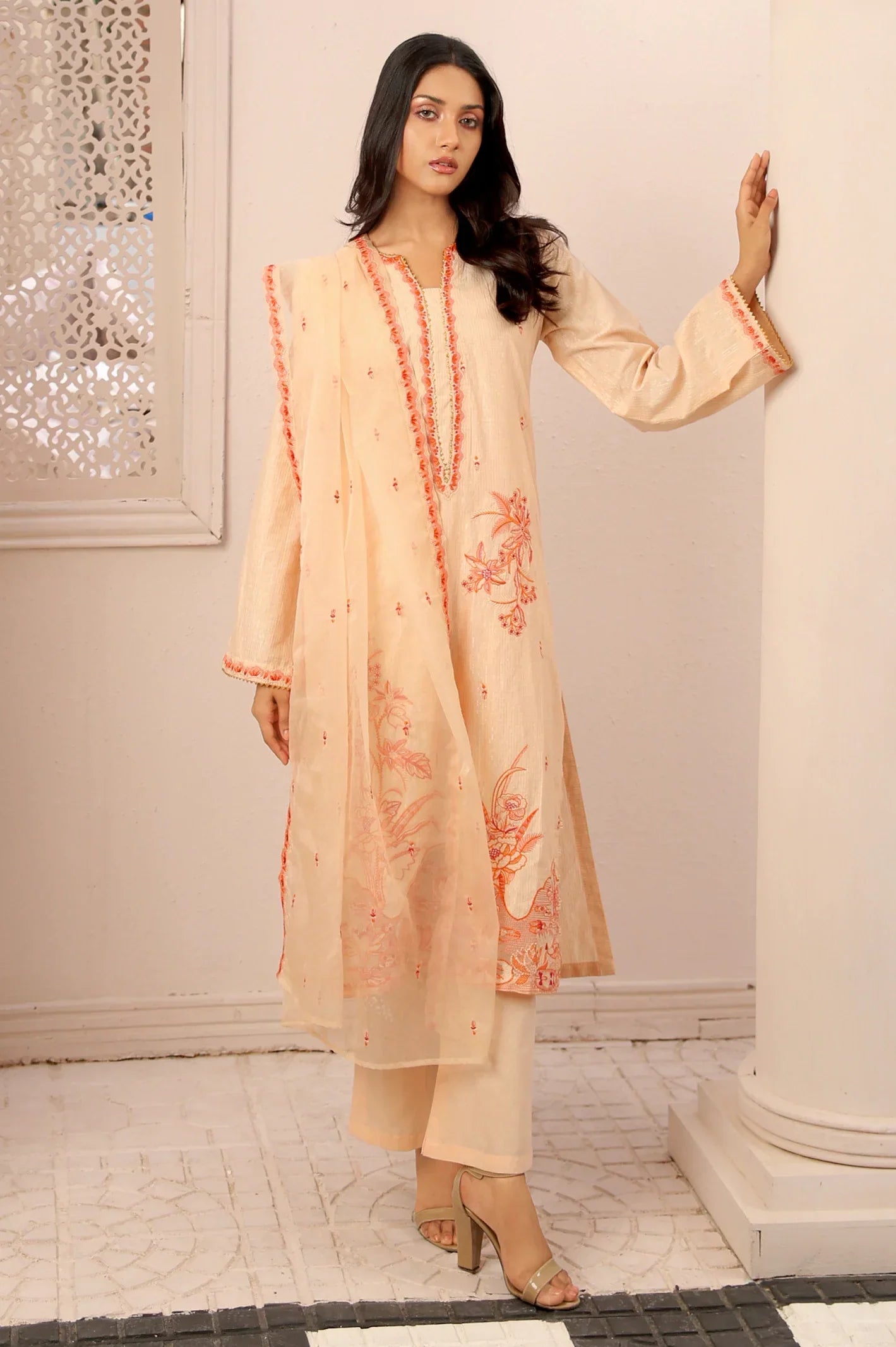 3PC Unstitched Lurex Embroidered Suit