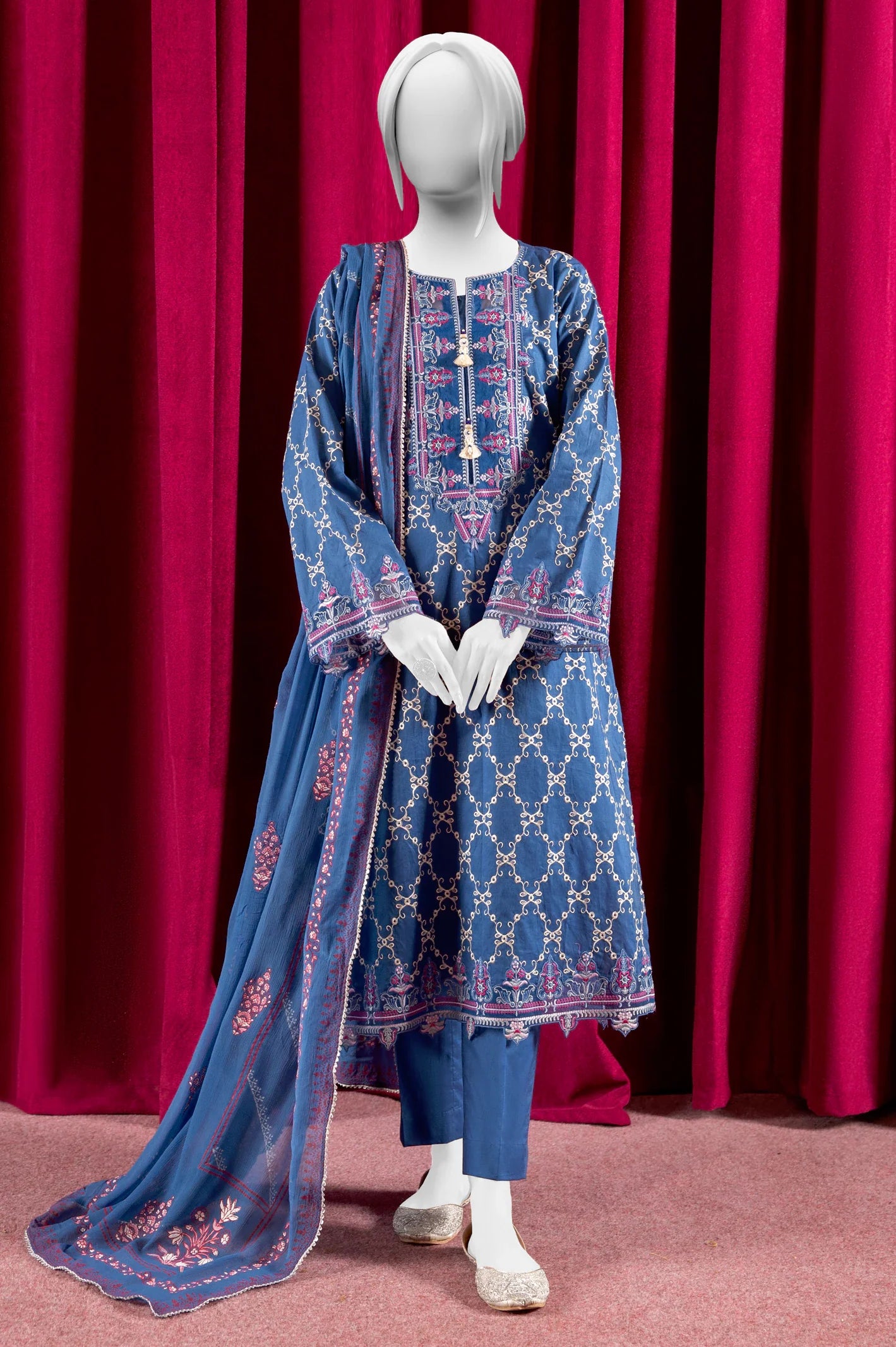 Blue Embroidered 3PC Unstitched From Sohaye By Diner