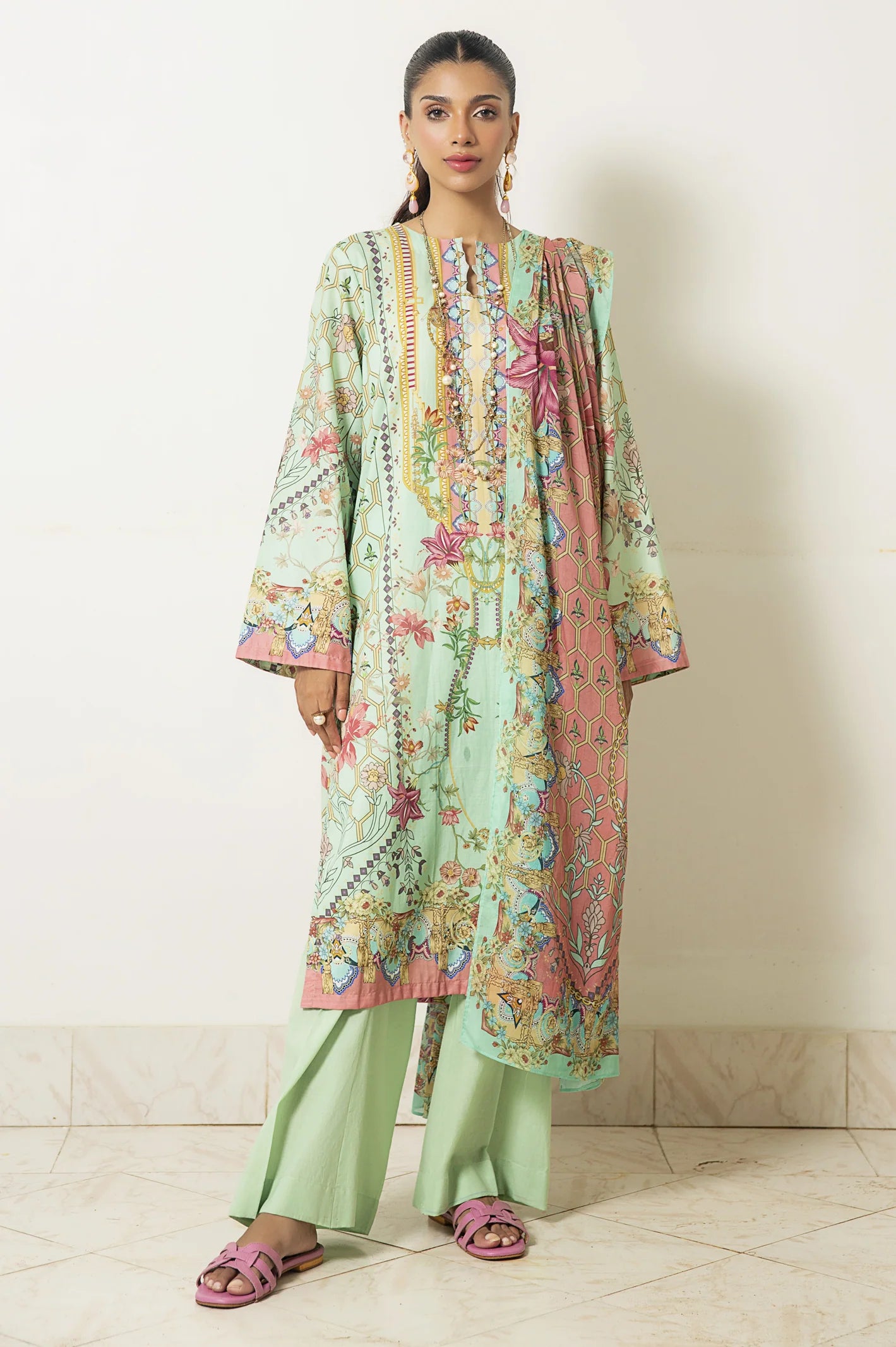 Cambric Women 3PC Unstitched Printed Suit - Sohaye