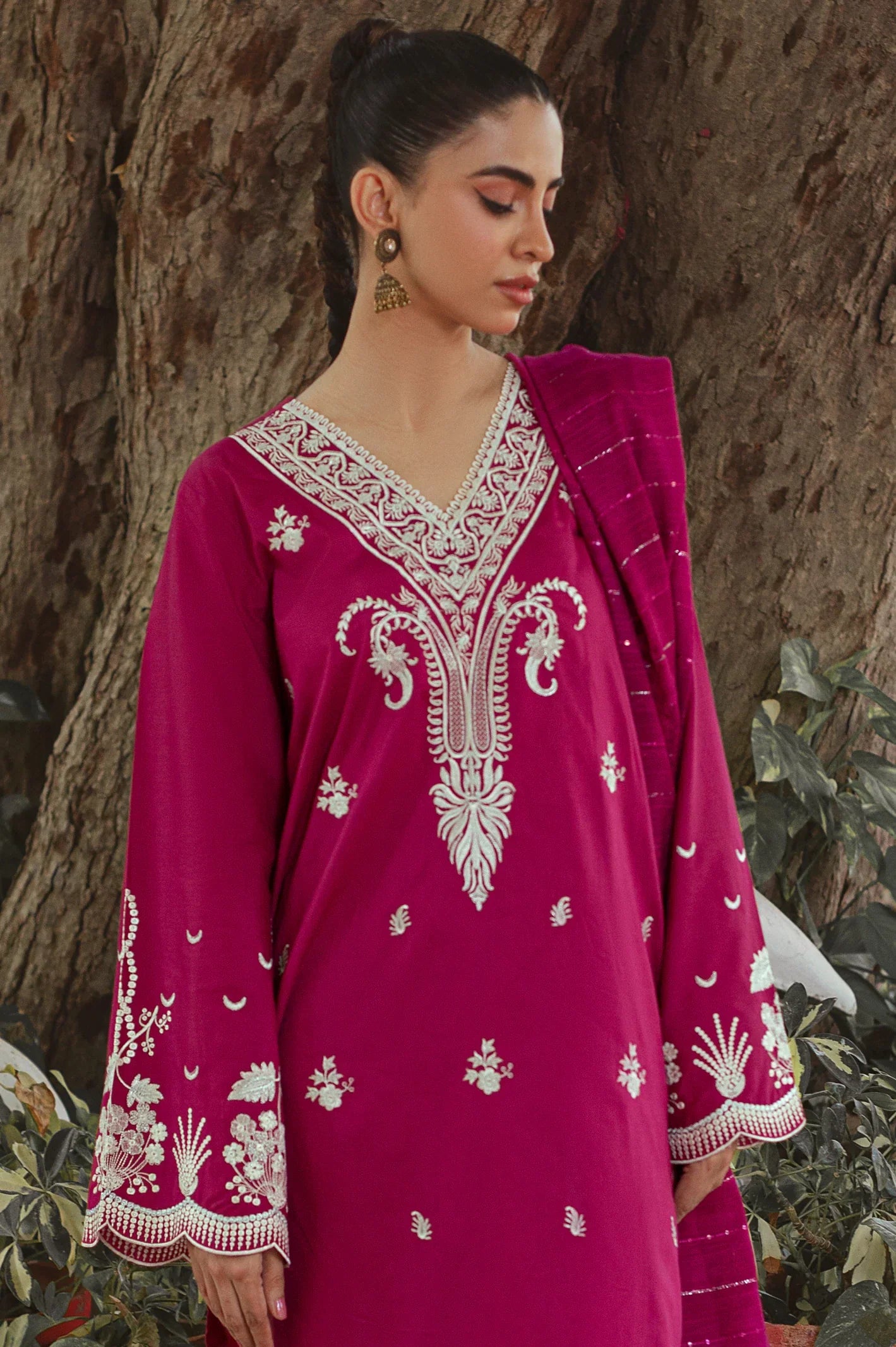 3PC Cambric Unstitched Embroidered Suit