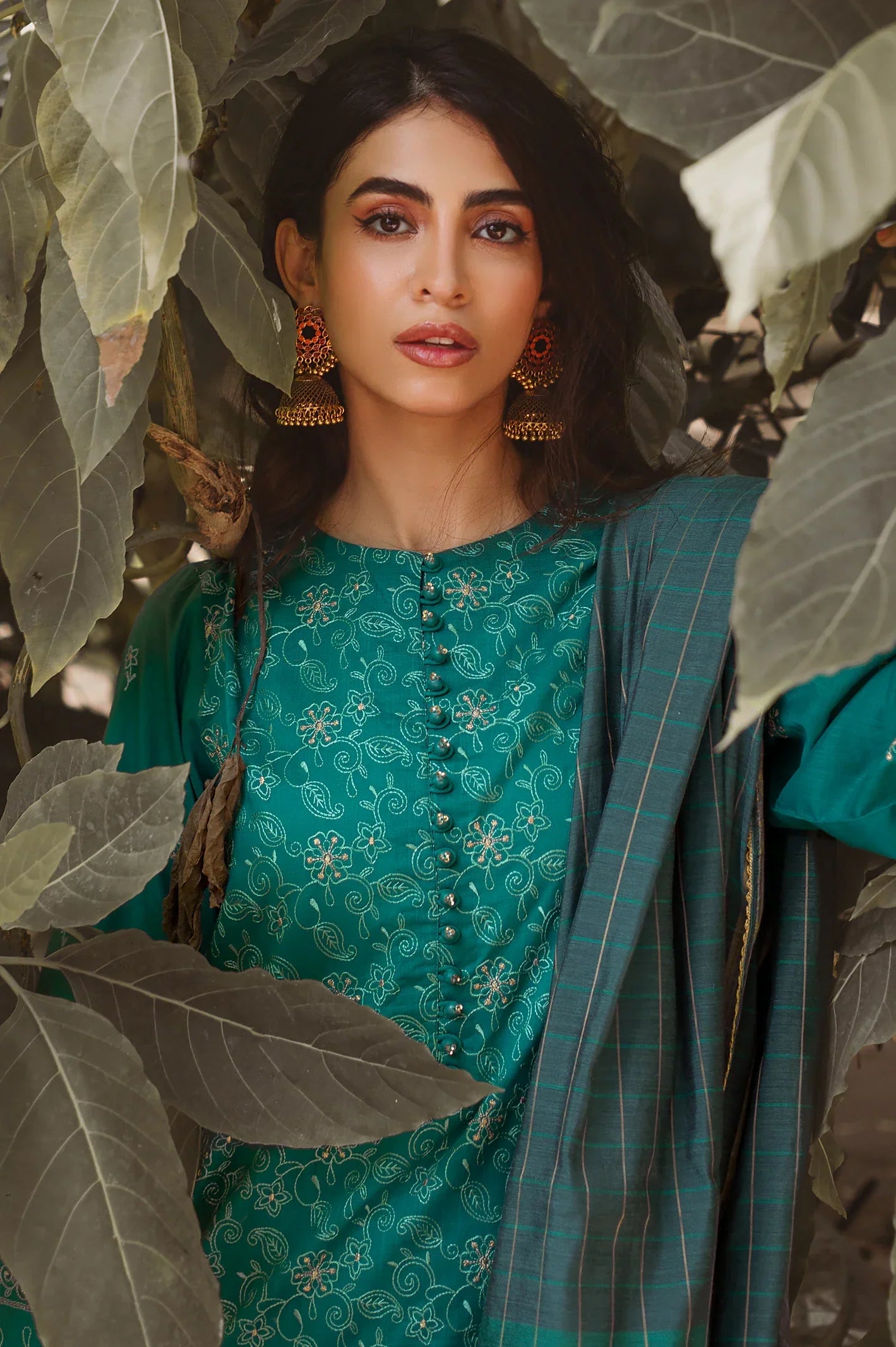 3PC Unstitched Embroidered Green Cambric Suit
