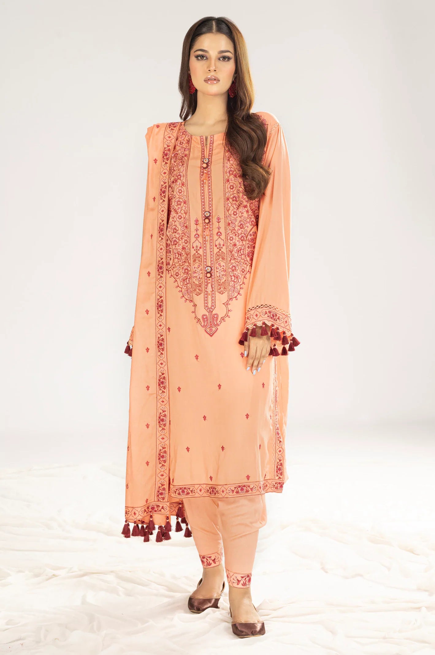 Peach Embroidered 3PC Unstitched From Sohaye By Diners