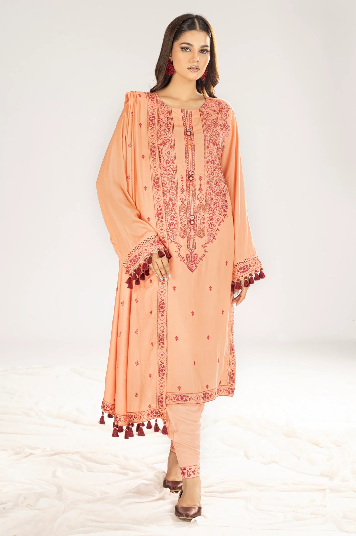 Peach Embroidered 3PC Unstitched From Sohaye By Diners