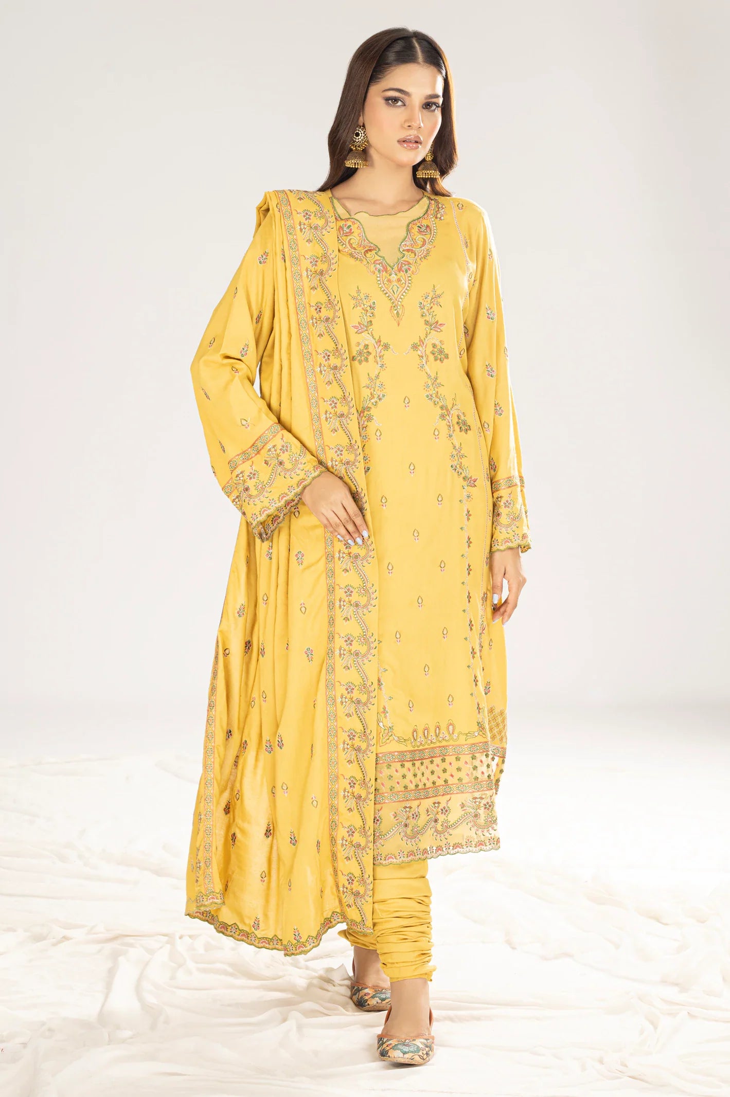 Golden Viscose Embroidered 3PC Unstitched From Sohaye By Diners
