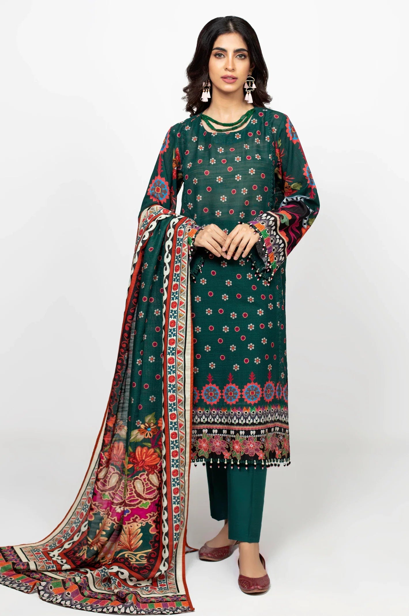 Green Khaddar Printed 3PC Unstitched Suit From Sohaye By Diners
