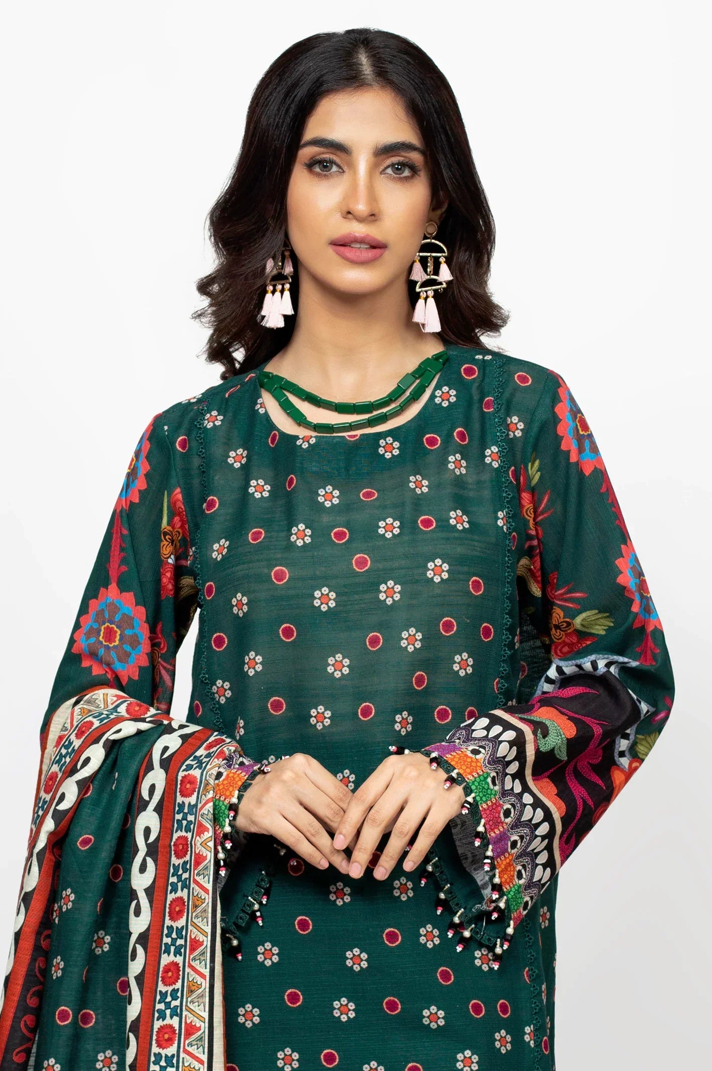 Green Khaddar Printed 3PC Unstitched Suit From Sohaye By Diners