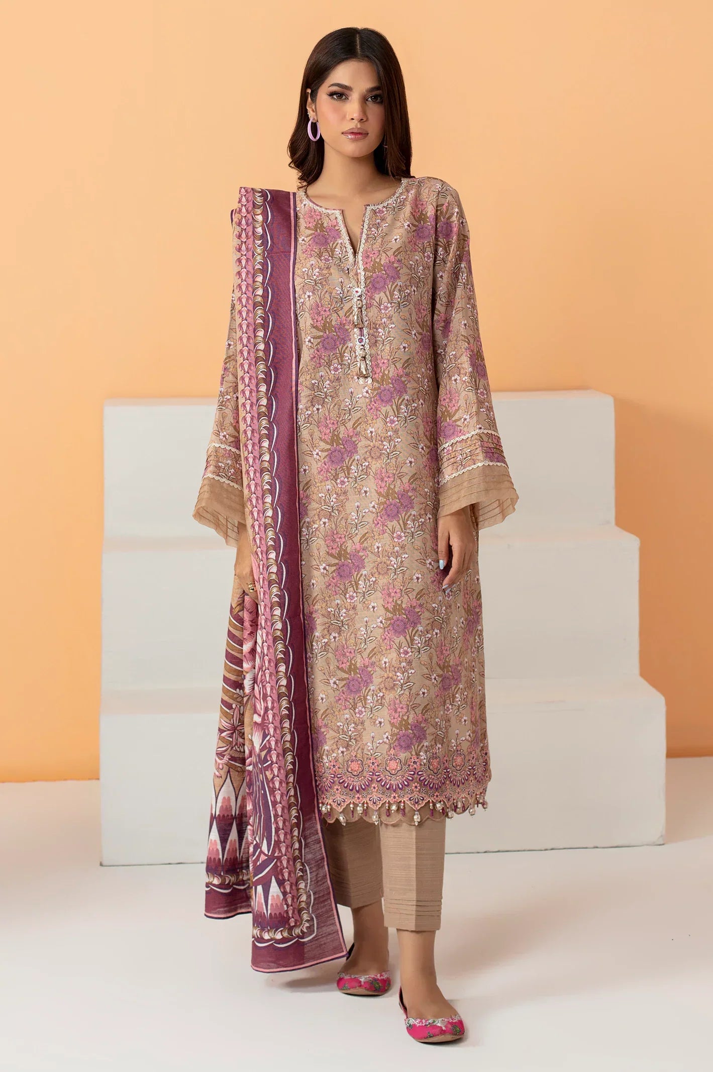 Brown Khaddar Printed 3PC Unstitched Suit From Sohaye By Diners