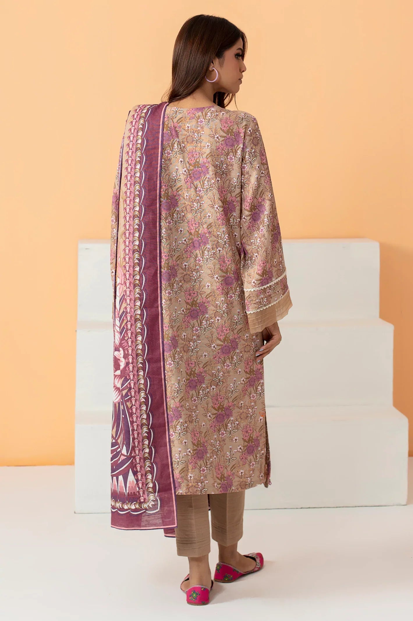 Brown Khaddar Printed 3PC Unstitched Suit From Sohaye By Diners