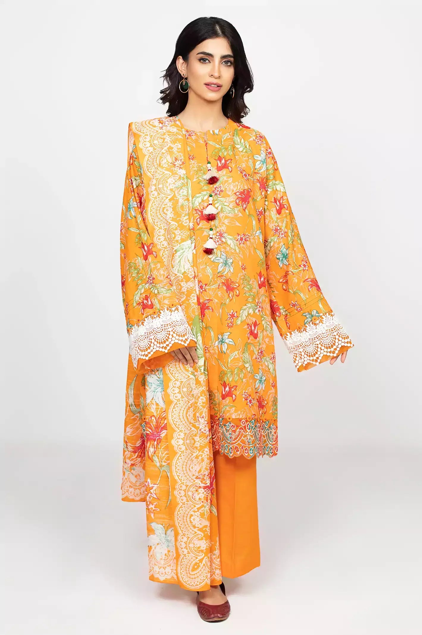 Orange Khaddar Printed 3PC Unstitched Suit From Sohaye By Diners