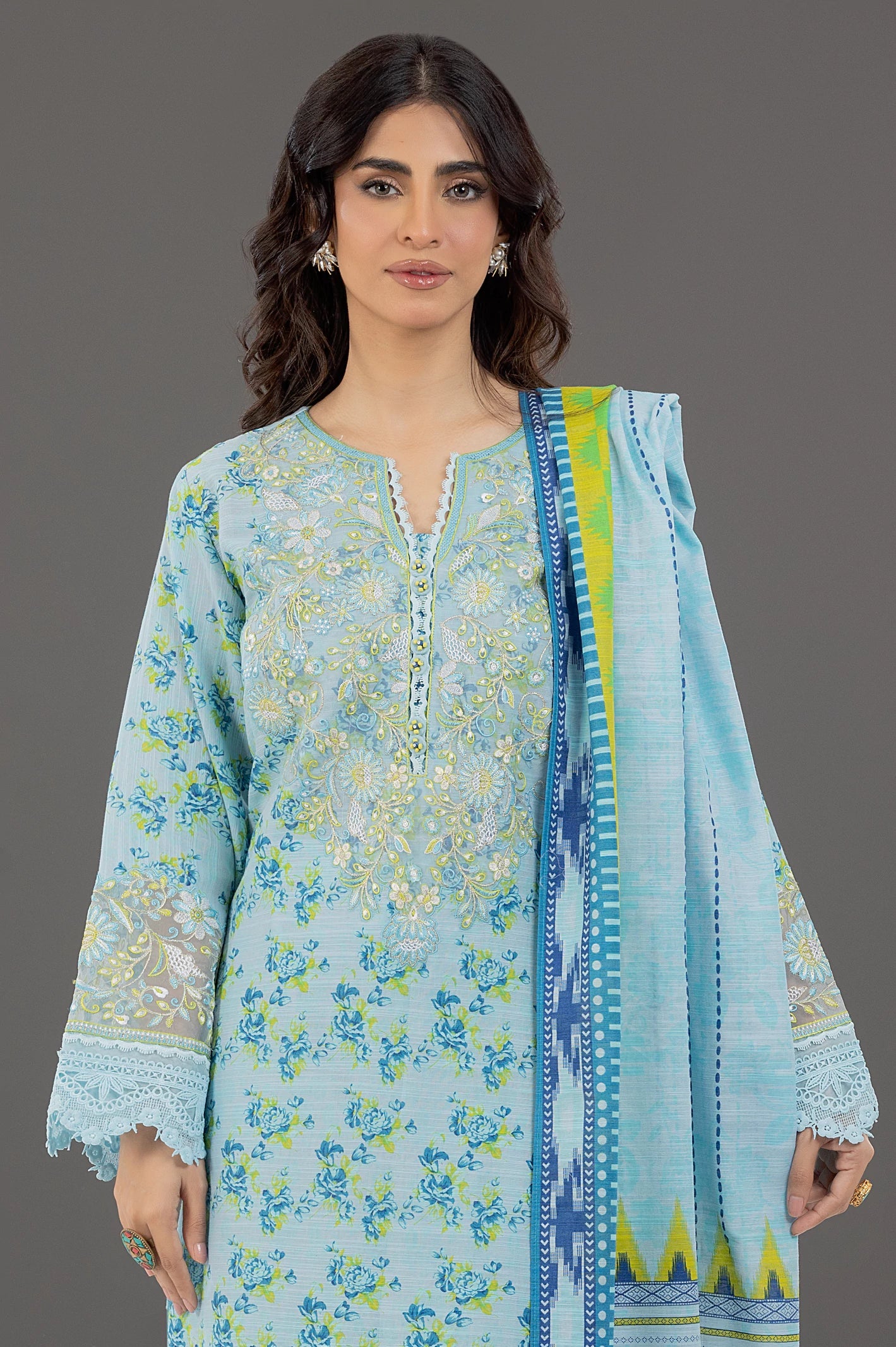 Blue Khaddar Embroidered Printed 3PC Unstitched From Sohaye By Diners