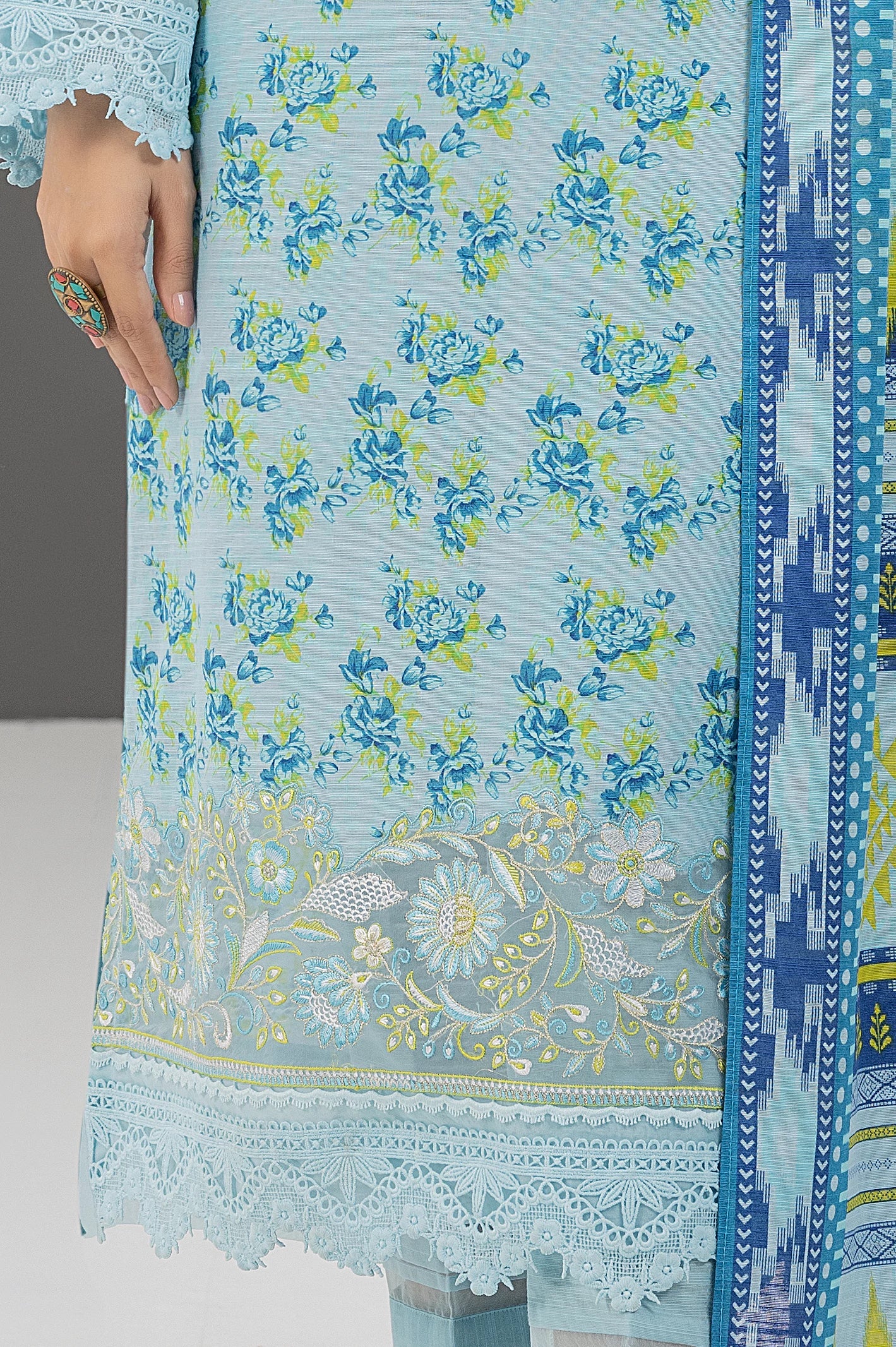 Blue Khaddar Embroidered Printed 3PC Unstitched From Sohaye By Diners