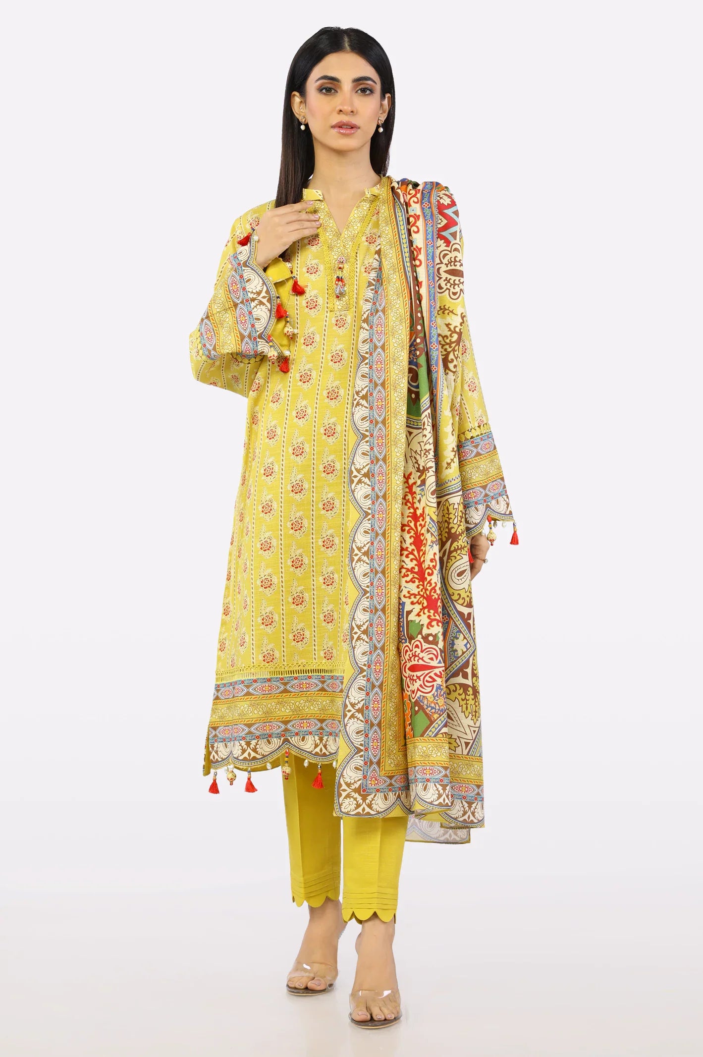 Mustard Khaddar Printed 3PC Unstitched From Sohaye By Diners