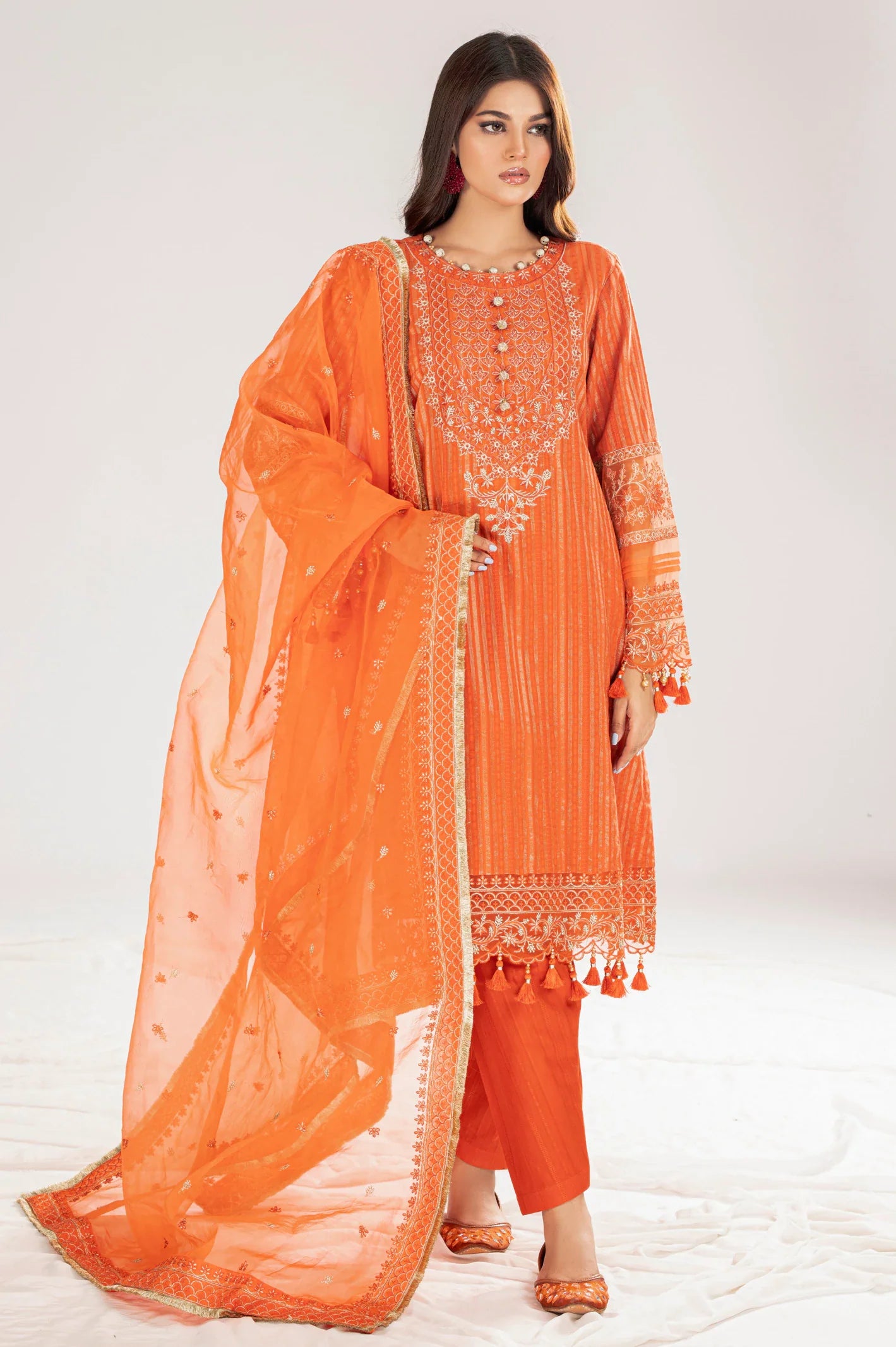 Orange Embroidered 3PC Unstitched From Sohaye By Diners