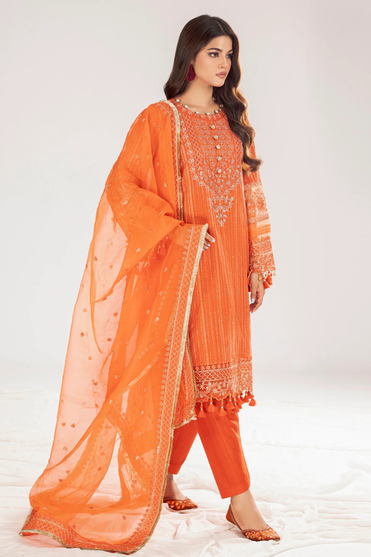 Orange Embroidered 3PC Unstitched From Sohaye By Diners