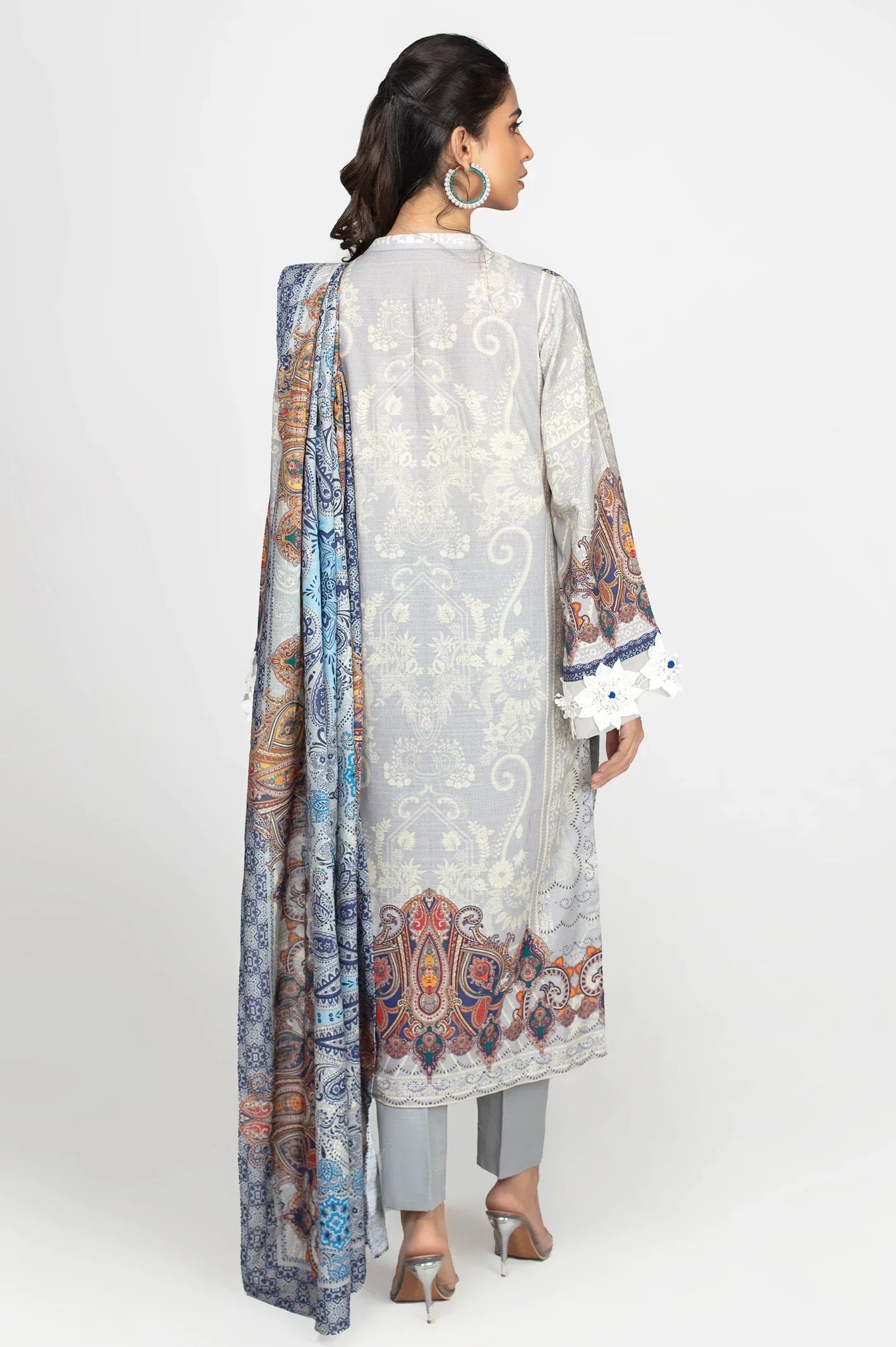 Grey Khaddar Printed 3PC Unstitched Suit From Sohaye By Diners