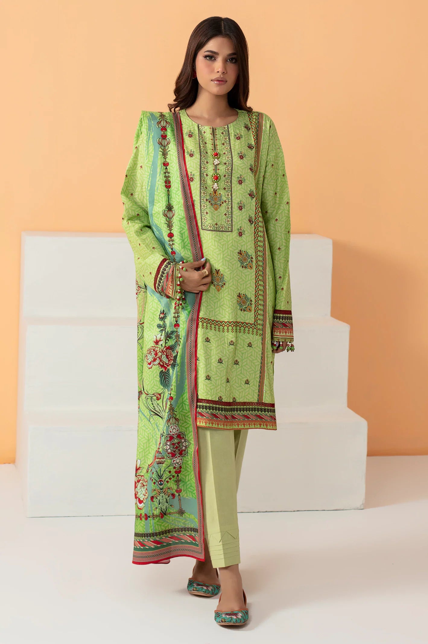 Green Viscose Printed 3PC Unstitched From Sohaye By Diners