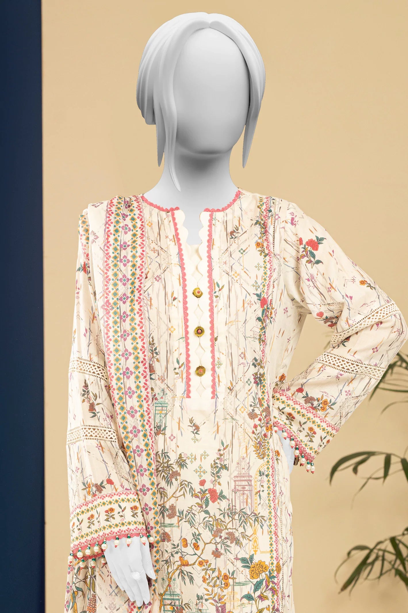 Lawn Cream Printed 3PC Unstitched From Sohaye By Diners