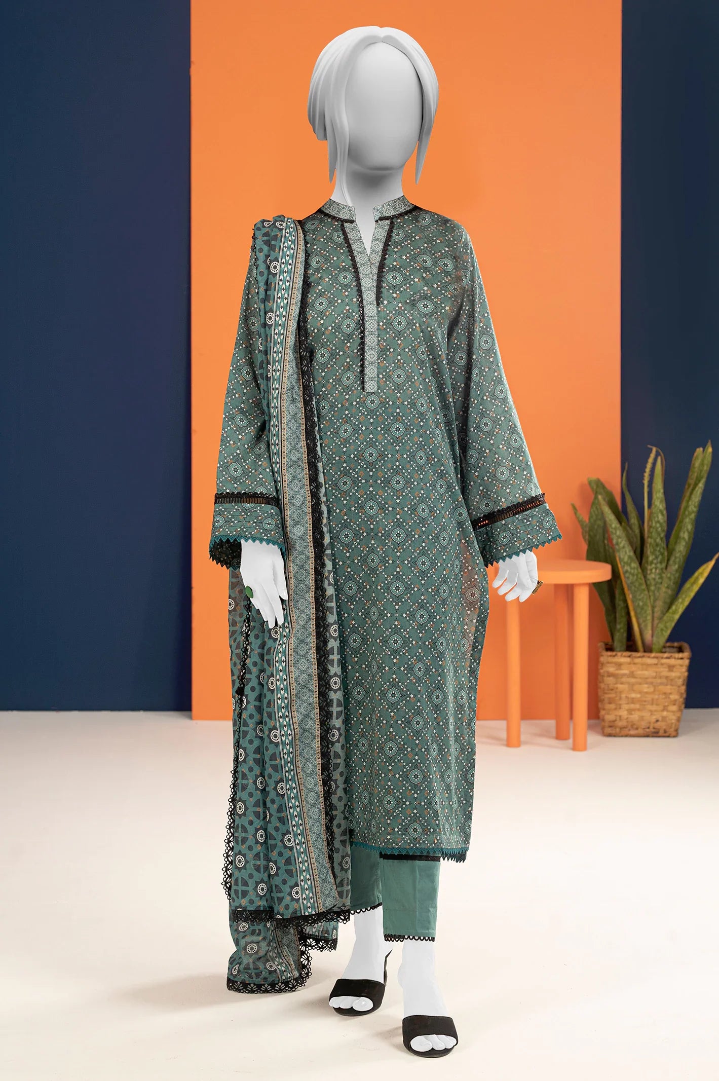 Teal Printed 3PC Unstitched - Ilaf Summer Collection From Sohaye By Diners