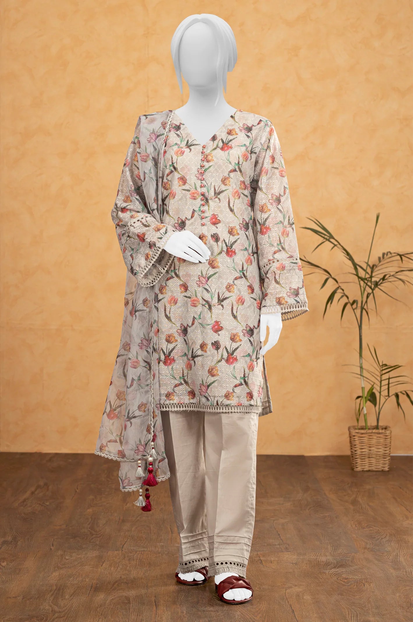 Light Beige Shiffli Printed 3PC Unstitched From Sohaye By Diners