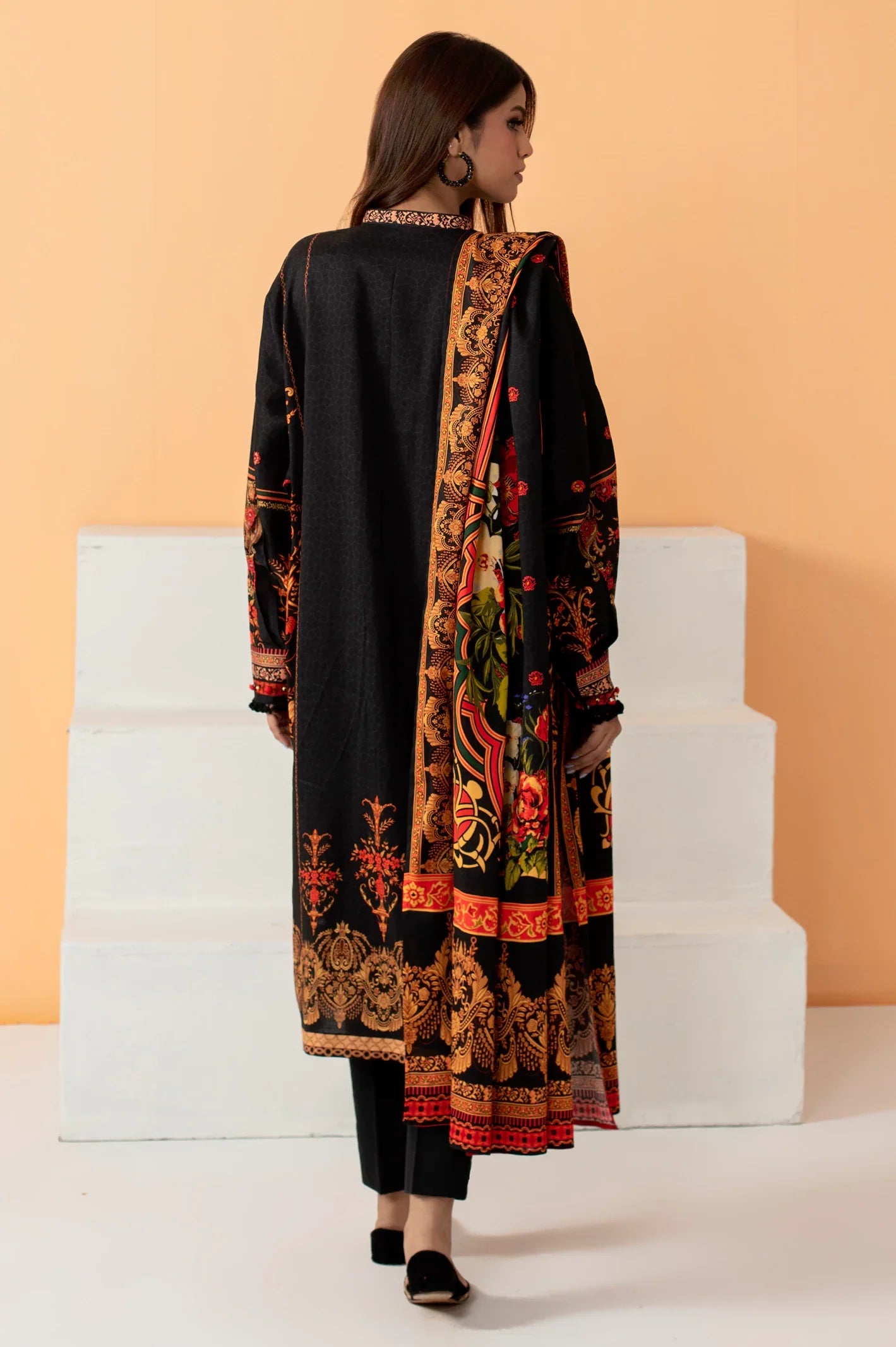 Black Viscose Printed Unstitched Shirt & Dupatta From Sohaye By Diners